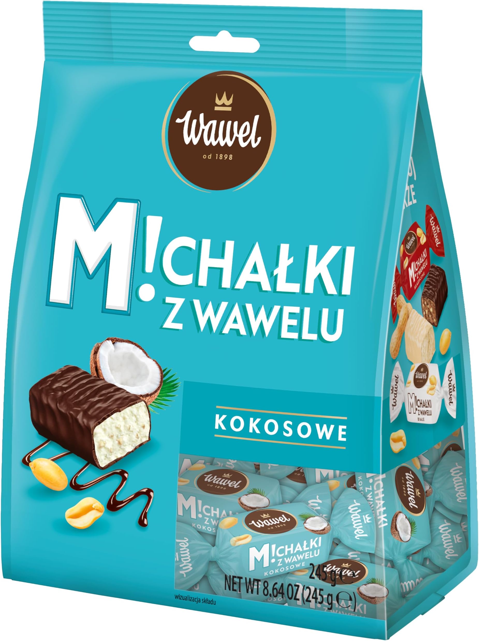 WAWEL Michałki Zamkowe Kokosowe 245g chocolate squares candies with coconut