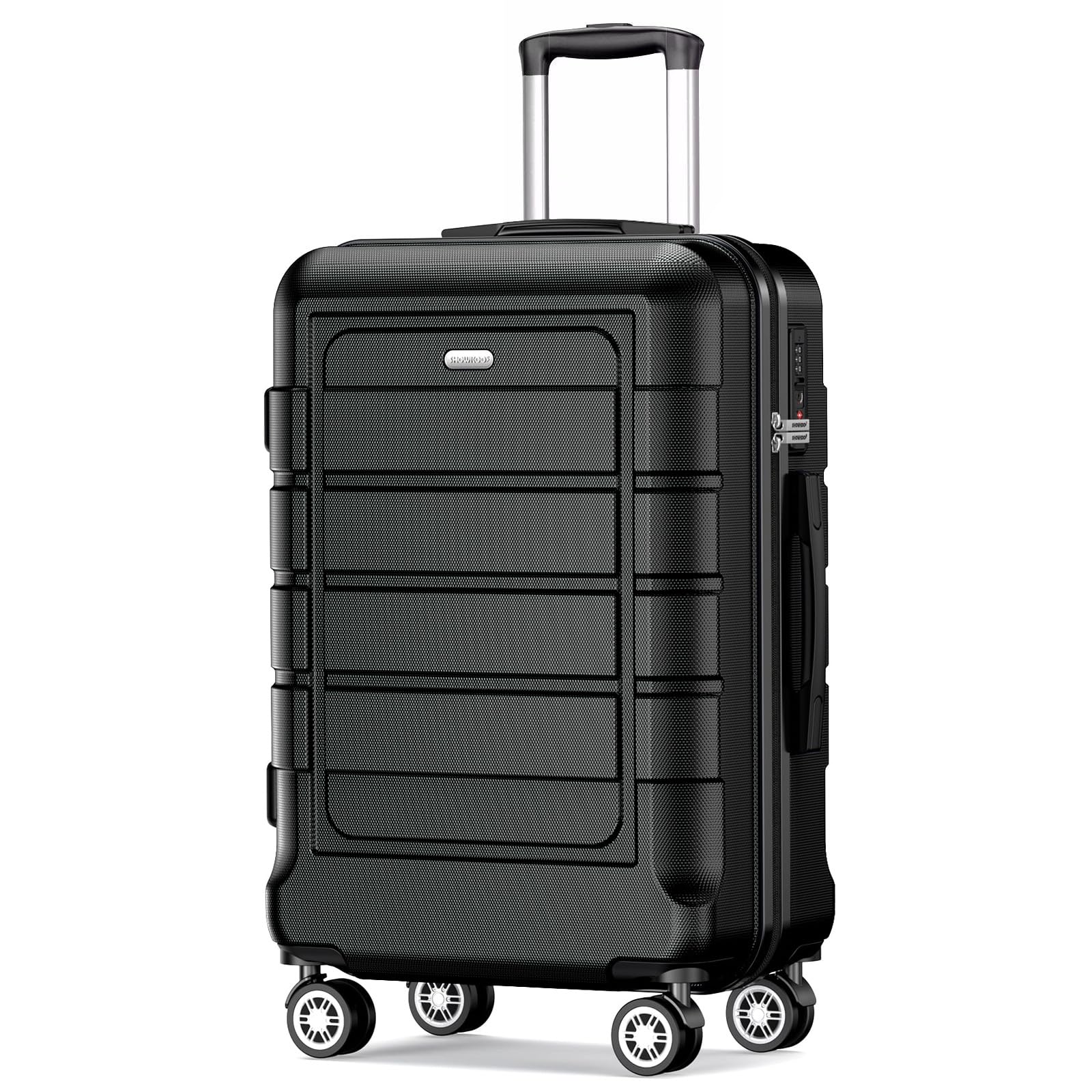 SHOWKOO Maletas de Viaje Medianas Rígidas 67cm ABS+PC Ampliable Maleta Trolley Cabina Ultraligera Duradero con 4 Ruedas Dobles Giratorias y Cerradura TSA, L - Negro