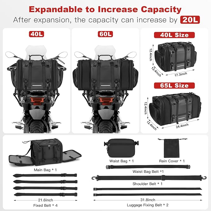 Alforja Expandible para Moto POSO 40L-60L Negra miniatura 3