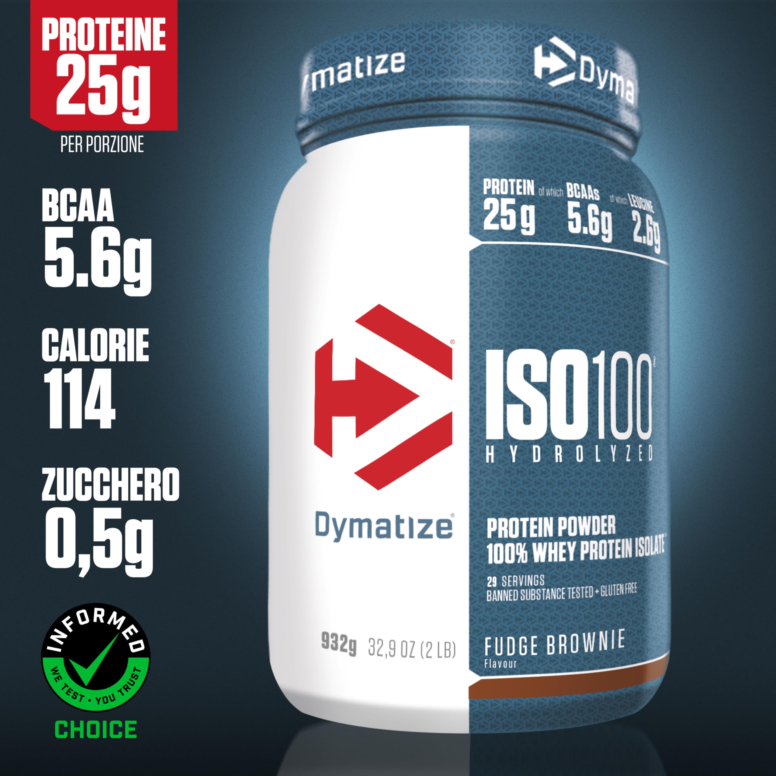 Dymatize ISO 100 Hydrolyzed Fudge Brownie 932g - Proteine del siero di latte idrolizzate e isolate in polvere, 29 Portioni