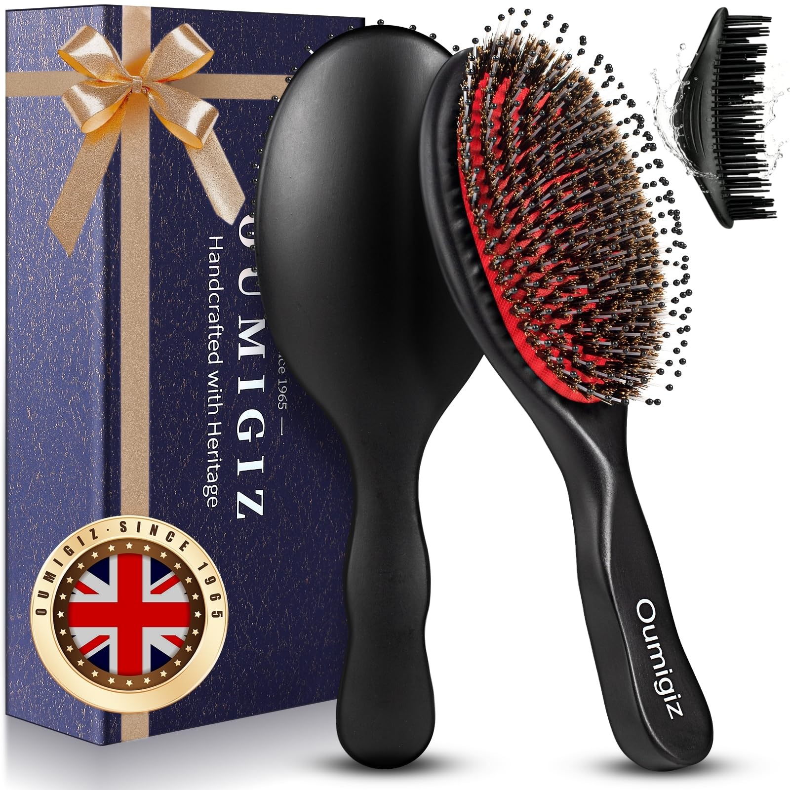 Spazzola per capelli con setole di cinghiale dal 1965, artigianato britannico, spazzola per capelli fatta a mano in legno naturale, setole morbide, districante delicato, per donne, uomini