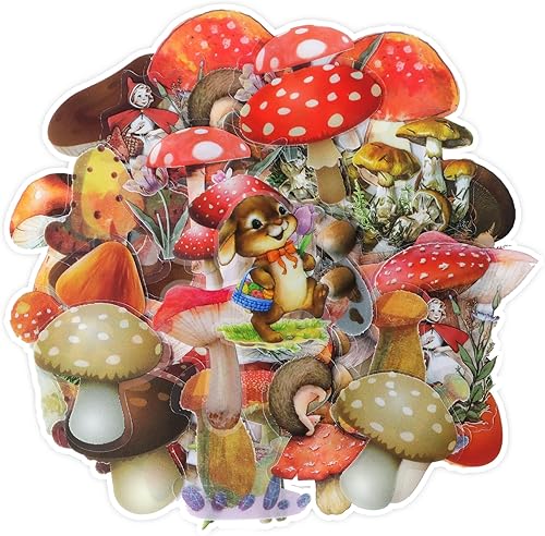 60 calcomanías de hongos, calcomanías transparentes de hongos con temática de naturaleza, impermeables, lindas calcomanías de decoración de hongos