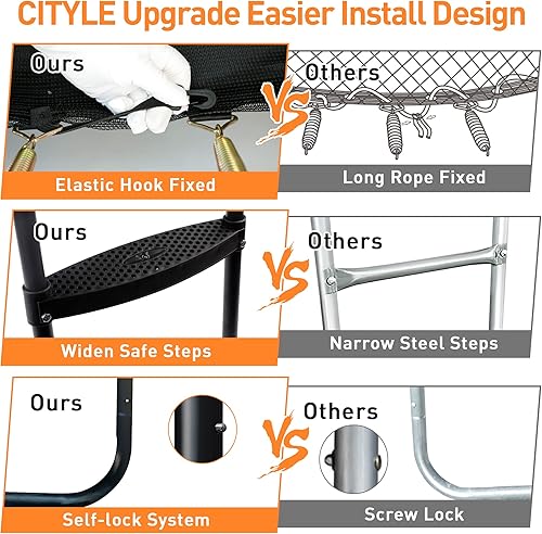 Miniatura 4 de CITYLE Tranpoline - Tranpoline de 1500 libras, 12, 14, 15 y 16 pies, para niños y adultos, con red de cierre, estacas de viento, aro de baloncesto,