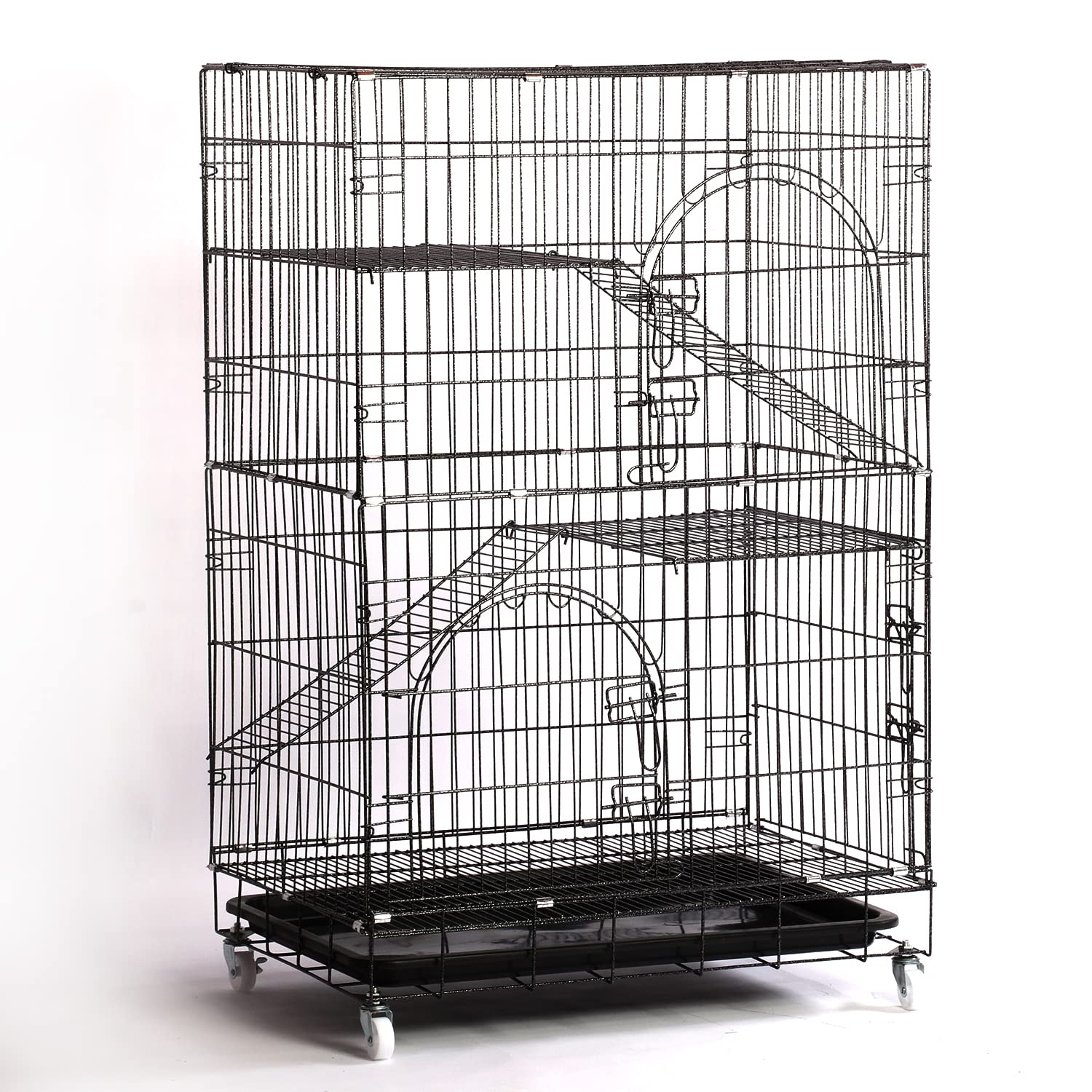 Photo 1 of MYOYAY 3-Tier 43'' Cat Cage Metal Large Cat Enclosure Detachable Kitten Kennel Playpen with Rotating Casters Ramp Ladders Perching Shelves for Indoor Kitten