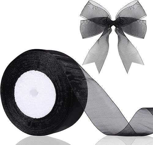 Cinta de organza transparente de 1.5 pulgadas, cinta de gasa negra para envolver regalos, decoración de Navidad, Halloween, ramo de boda,