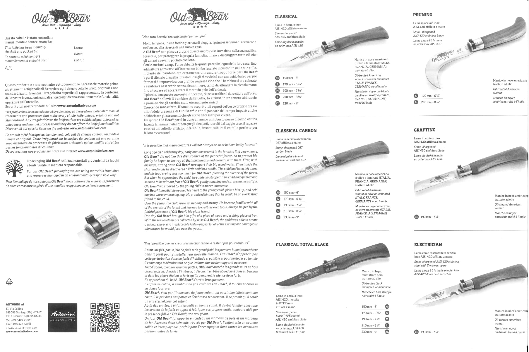 Old Bear Cofanetto regalo linea classica: Coltello legno noce misura M + fodero (art. GIFT-BOX_LNP_MF OBB)