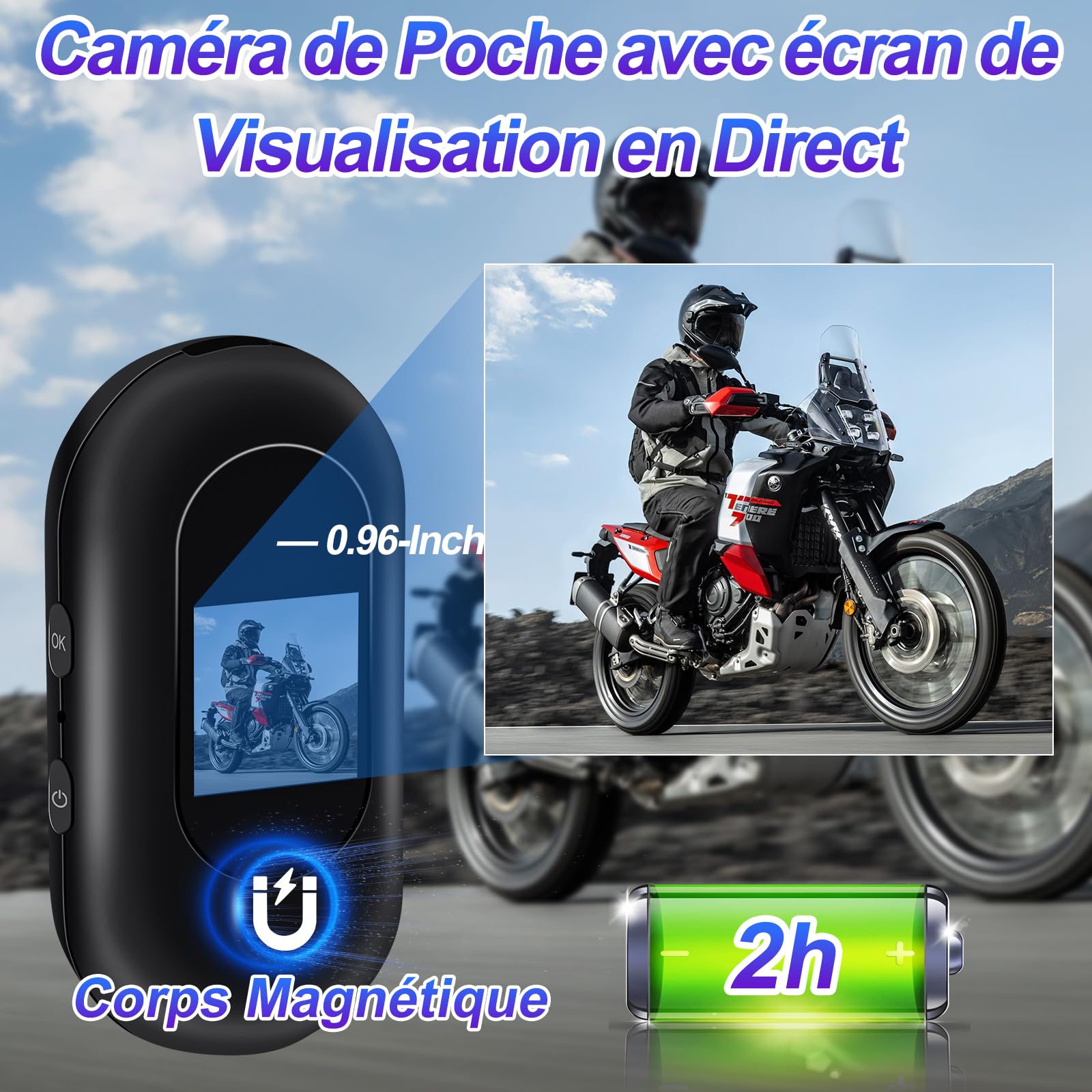 TANGMI Camera Sport Mini, Support Magnétique Moto 360, Dashcam Moto 1080P Grand Angle 120°, Vision Nocturne