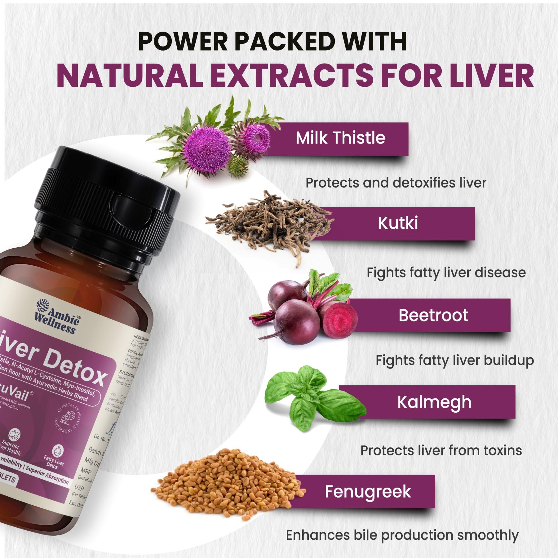 Ambic Wellness Liver Detox Supplement I Milk Thistle Tablet for Fatty Liver Detox I Clinically Researched Curcuvail acts as Liver Cleanser - 15 Tablet 1