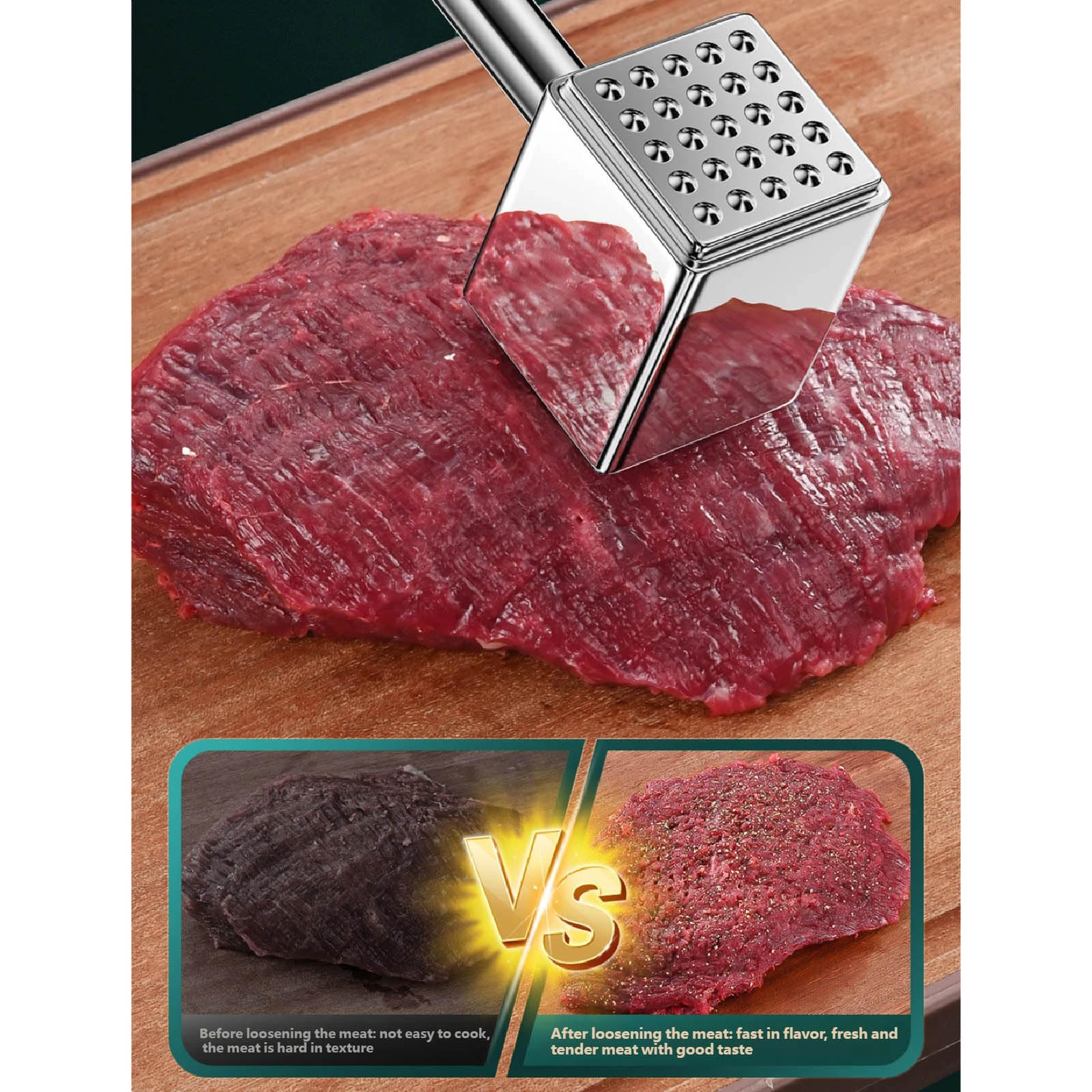 Mehrzweck Fleischklopfer aus Edelstahl 316 Zerkleinern von Steak, Rindfleisch und Nüssen, Fleischhämmer mit ergonomischem, Küchenklopfer