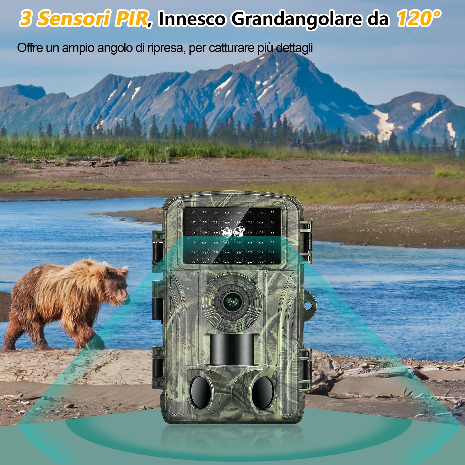 Fototrappola WiFi, 4K Fotocamera Caccia 60MP, 32GB Fototrappola Notturna con IR Visione 120 Fototrappole Infrarossi Invisibili Trappola di Sorveglianza con LCD 2.0" per Animali Movimento Attivato