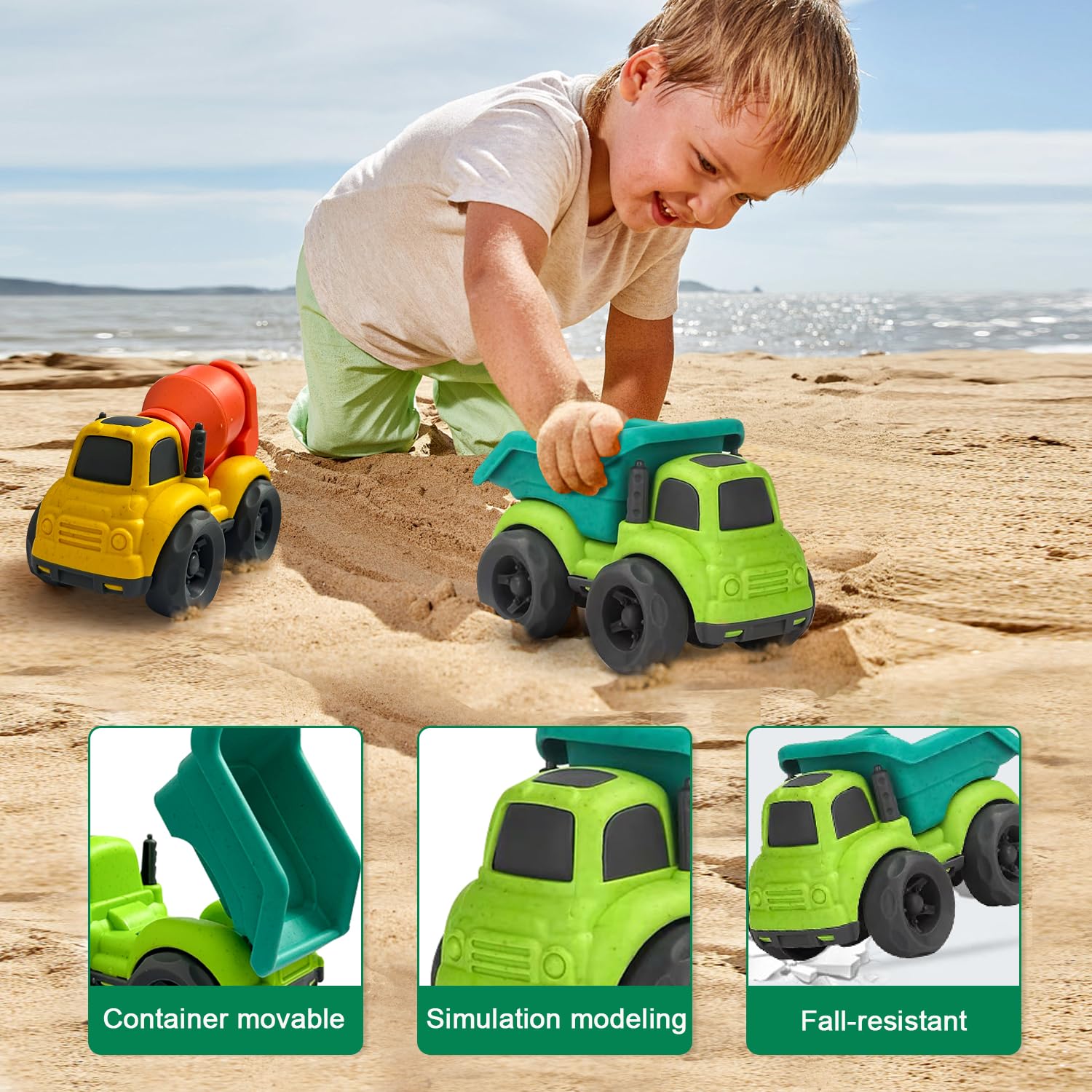 Juguetes de automóvil para niños de 1 a 3 años, 2 piezas de juguetes de camión volquete y juguete mezclador de cemento, juguetes para exteriores sin BPA, juguetes de camión para niños, juguete de 6