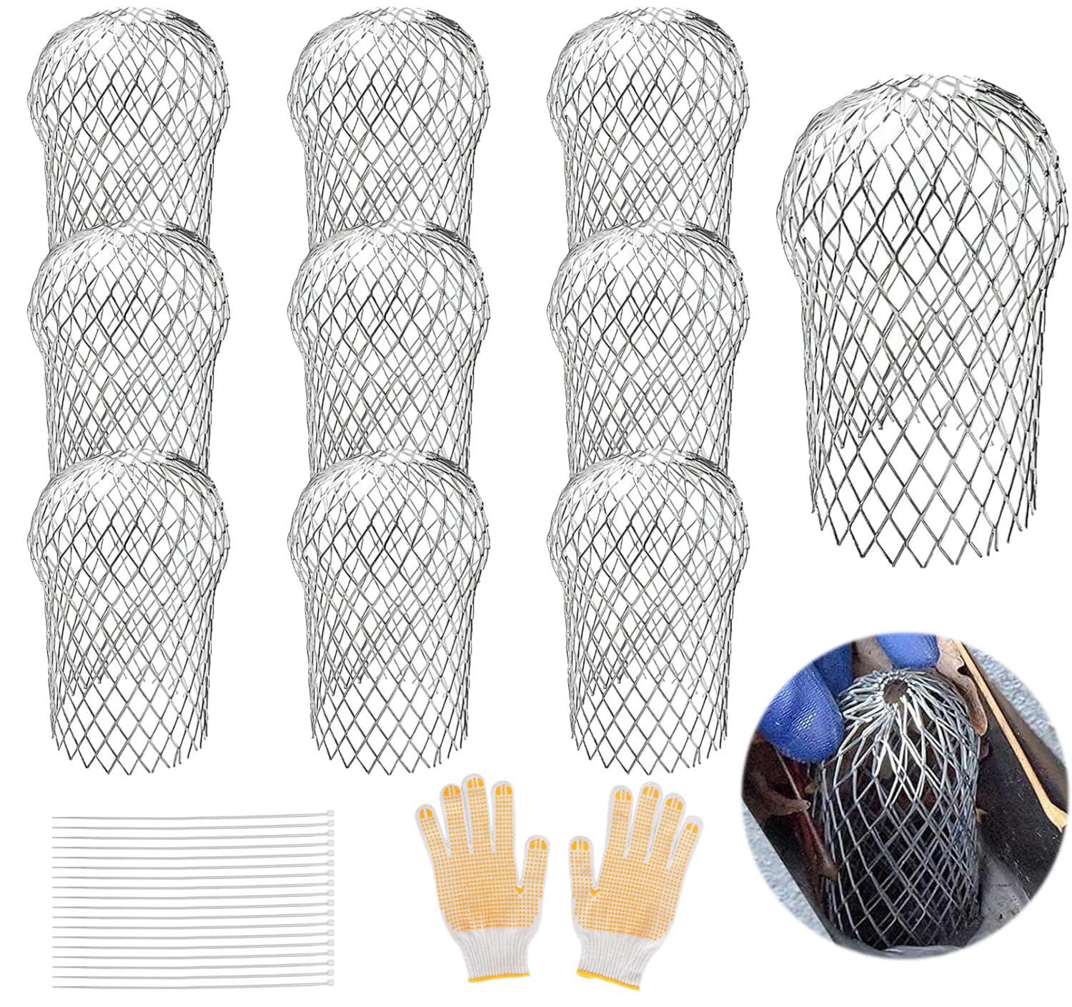 10Pcs Gutter Downspout Guards 3.5 Inch Aluminum Leaf Filter Strainer Expandable Gutter Downspout Protector for Preventing Blockage Leaves Debris