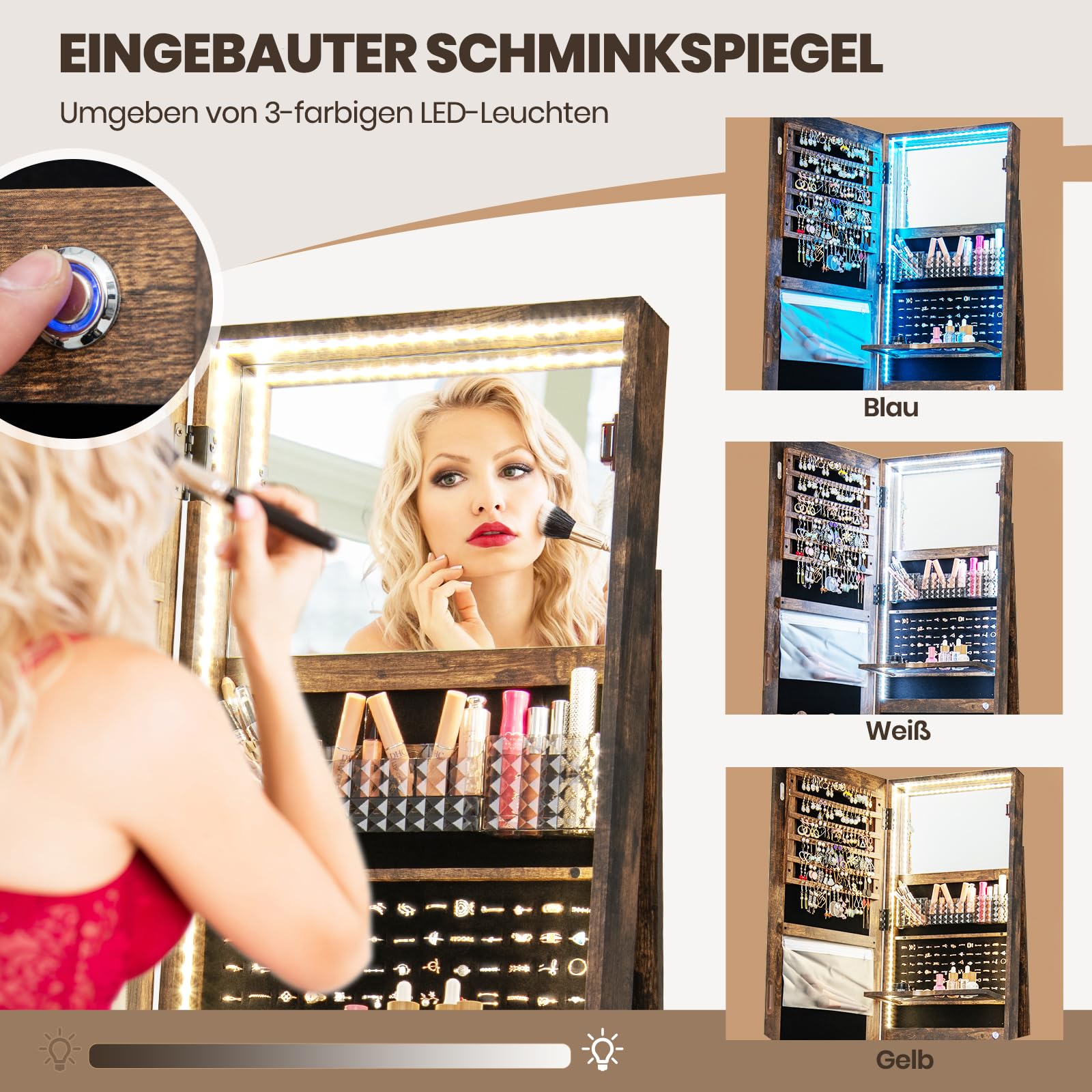 GOPLUS Sieradenkast met spiegel in volledige lengte, led-spiegel GOPLUS Sieradenkast met spiegel in volledige lengte, led-spiegel