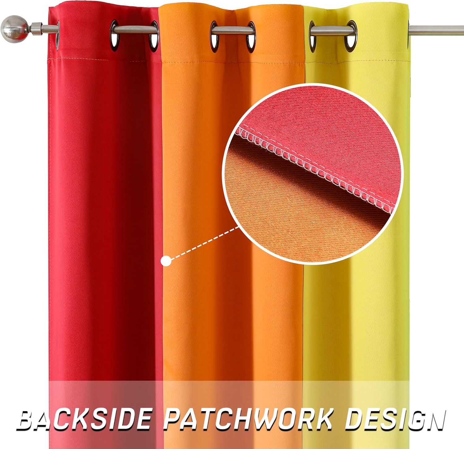 THOOO 2 Panels Rainbow Curtains Blackout Curtains 84 Inches Long for Bedroom Living Room Classroom Nursery Colorful Room Darkening Grommet Curtains Patchwork Red, Orange, Yellow, Green, Blue, Purple