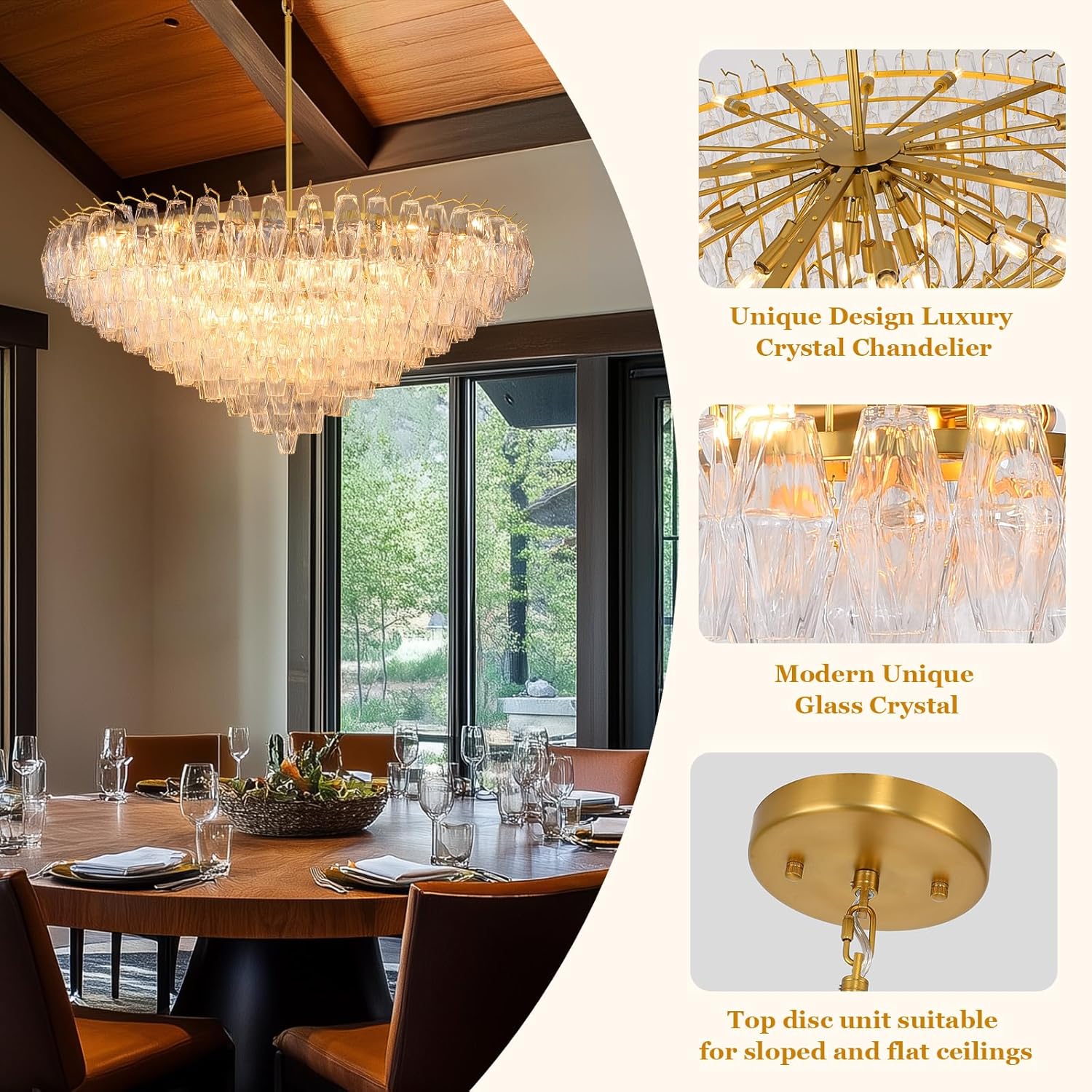 Gold Crystal Chandelier, 48" Modern Luxury Round Glass Crystal 10-Tier Chandelier for Dining Room, Large Brass 26-Light Tiered Chandeliers Light Fixture for Living Room, Bedroom, Entryway, Staircase