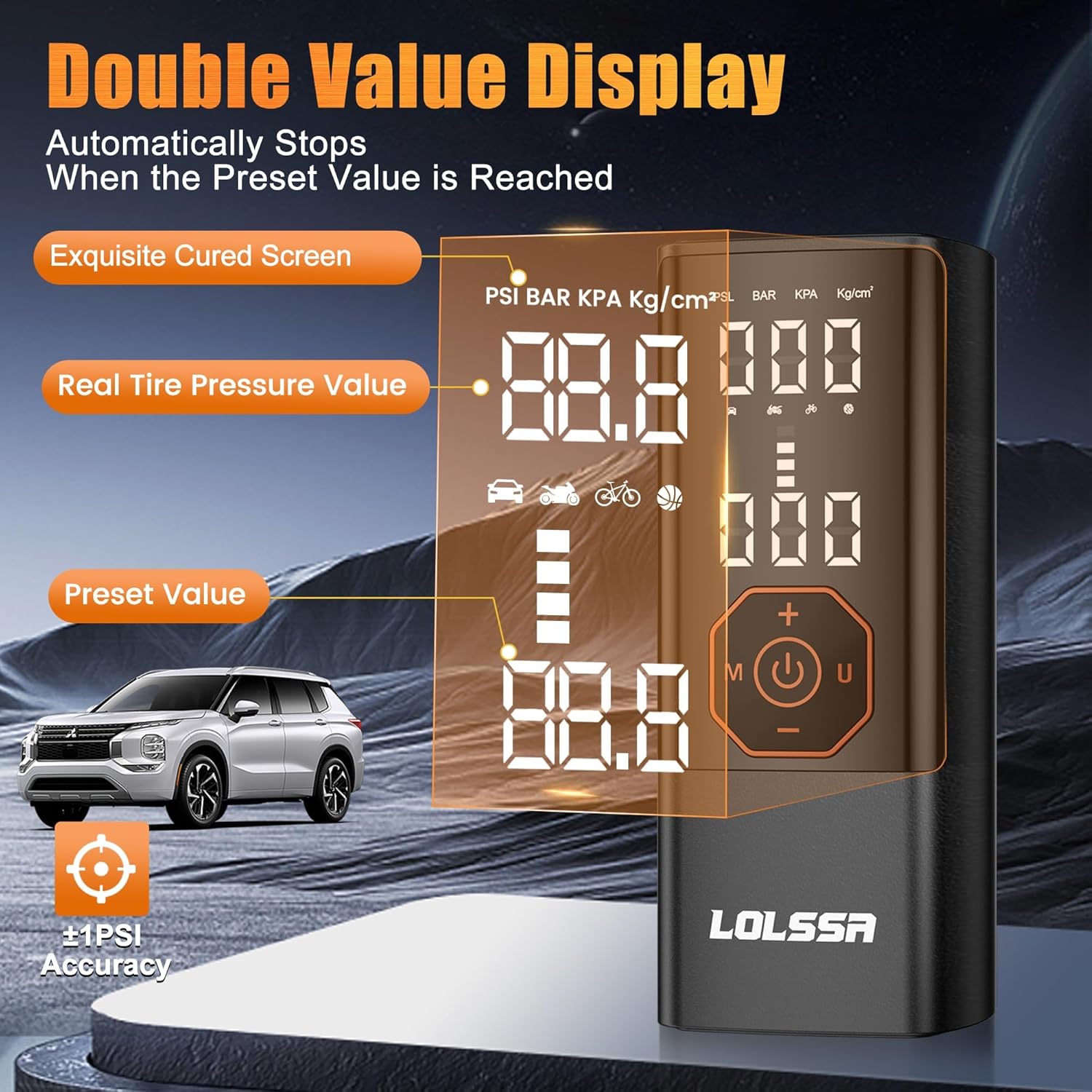 Tire Inflator Portable Air Compressor Air Pump for Car Tires Cordless Electric 180PS for Car, Motorcycle, Bike, Ball, with Tire Gauge Pressure-Black - Image 2