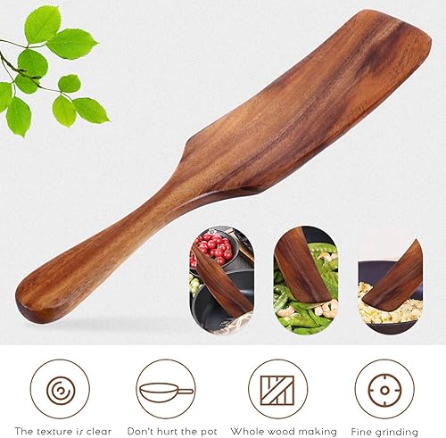 Miniatura 2 de Hemoton Espátula de madera con forma de estribo de madera, espátula de madera para revolver, utensilios de cocina de madera antiadherentes,