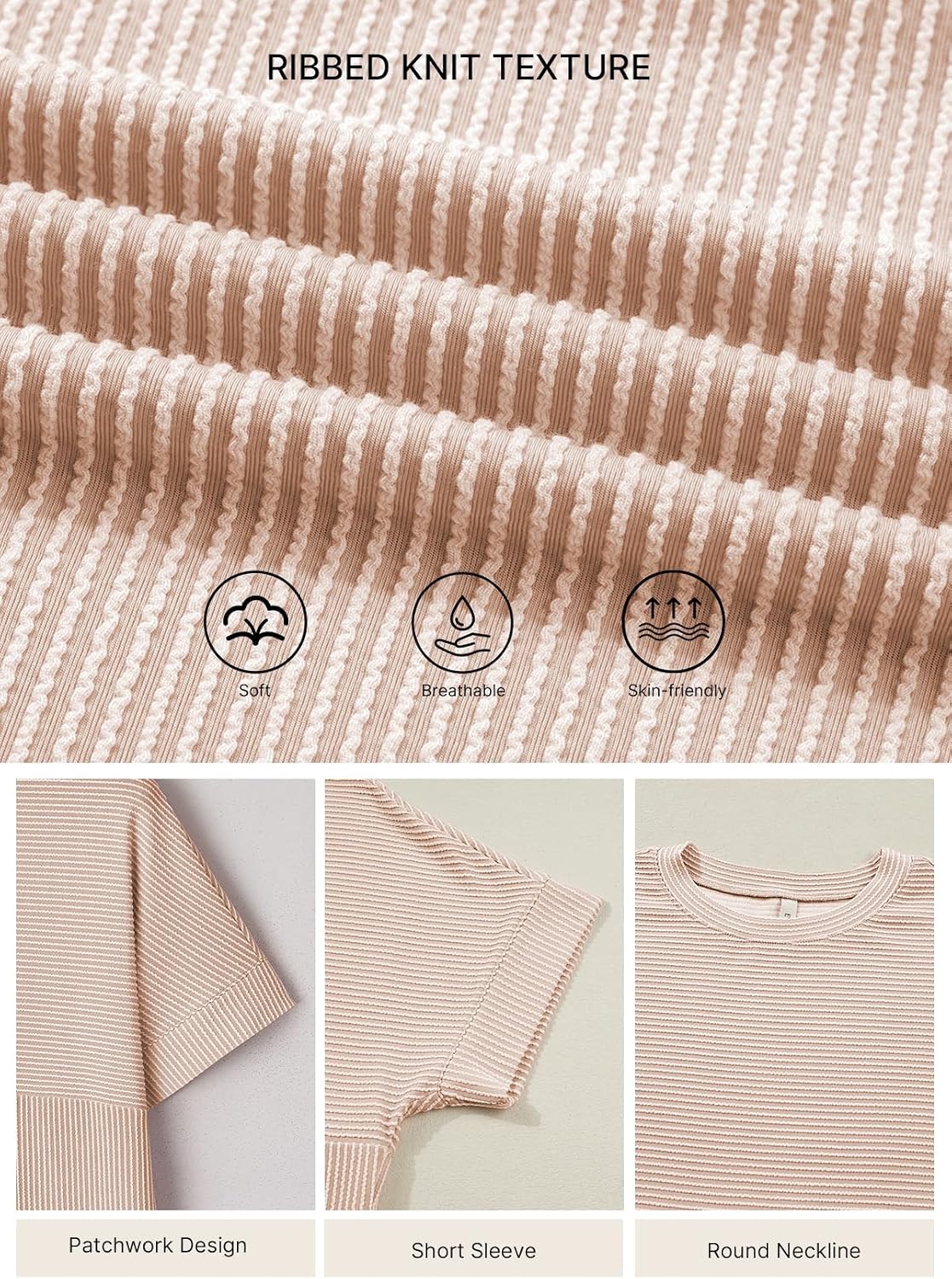 EVALESS Womens Tops Teacher Outfits Short Sleeve Cute Ribbed Stripes Tshirt