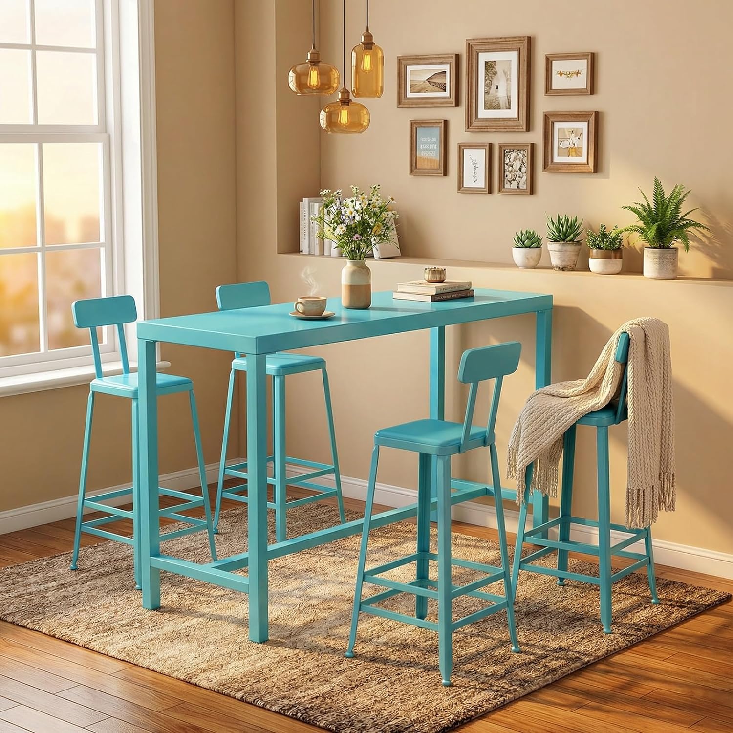 Kitchen Breakfast Bar,Bar Table,Pub Dining High Table,Breakfast Bar Table with Footrest,Metal Frame Pub Coffee Desk,Compact Design for Home Kitchen Breakfast Dining,Pub