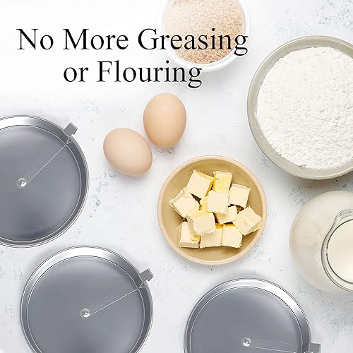 Miniatura 5 de Aunt Shannon's Kitchen Moldes redondos de 8 pulgadas, paquete de 3, moldes plateados para pasteles con una hoja giratoria incorporada, juego de