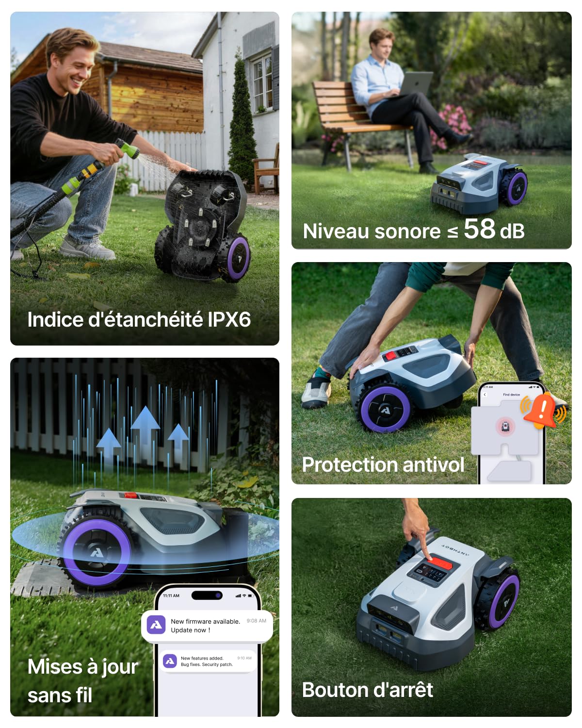 ANTHBOT M9 Robot Tondeuse, RTK&4G, Gestion Zones, Programmation, Hauteur Coupe 3-7 cm, 1000m² (1200m² Max)