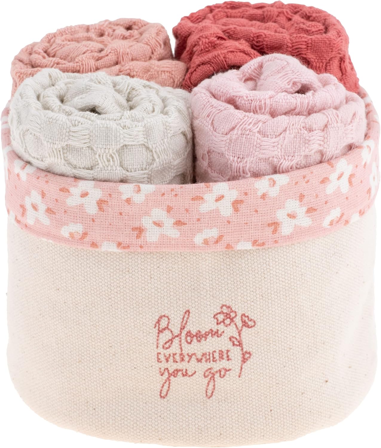 Karma Waffle Weave Dishcloth Set/Holder Bloom
