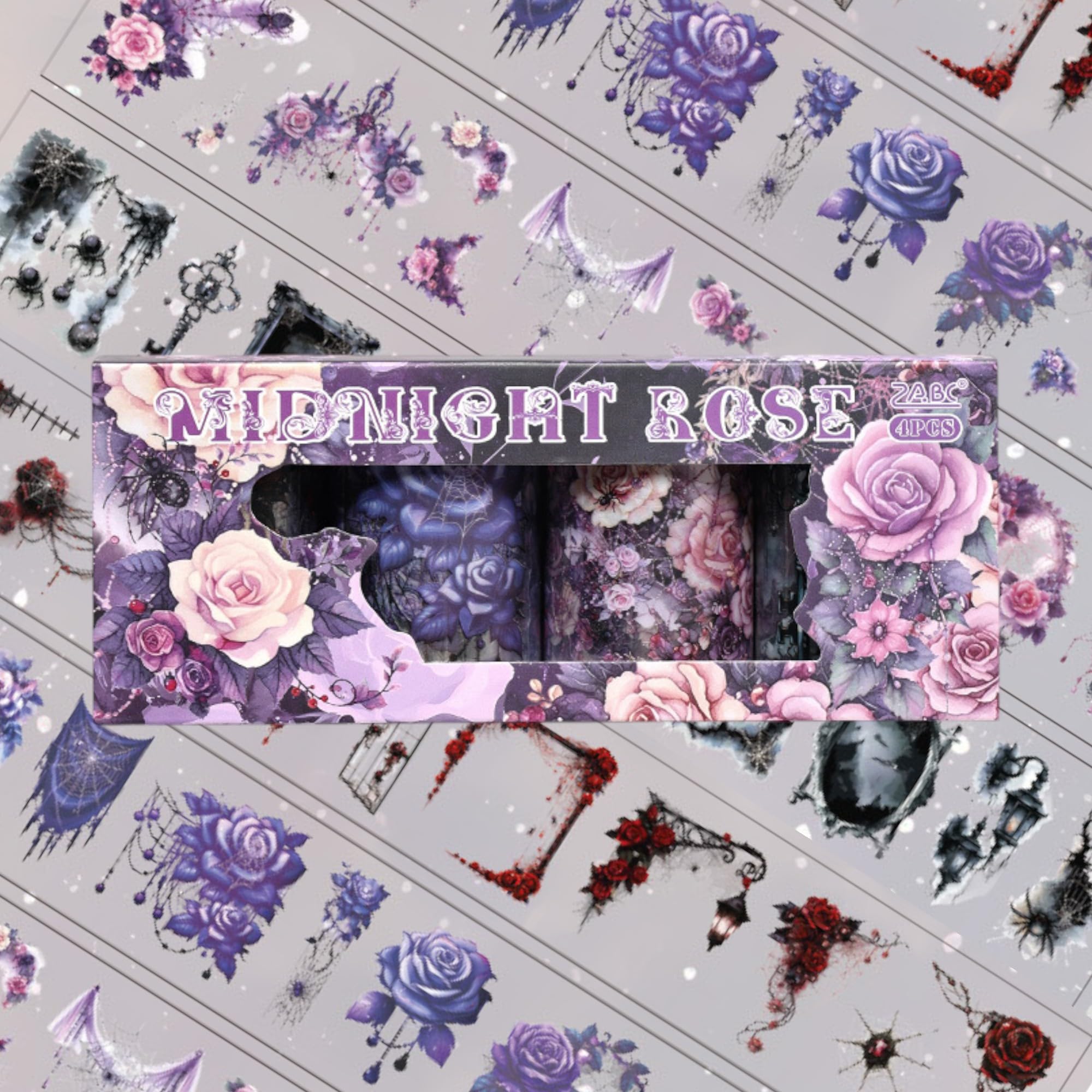 SAMVARDHAN Gothic Aesthetic Washi Tape Set – 6 Rolls Rose Themes | Dark Fantasy Decorative Tape for Journaling, Scrapbooking, Planners, DIY Crafts & Vintage Art Projects (Midnight Rose)-image-45
