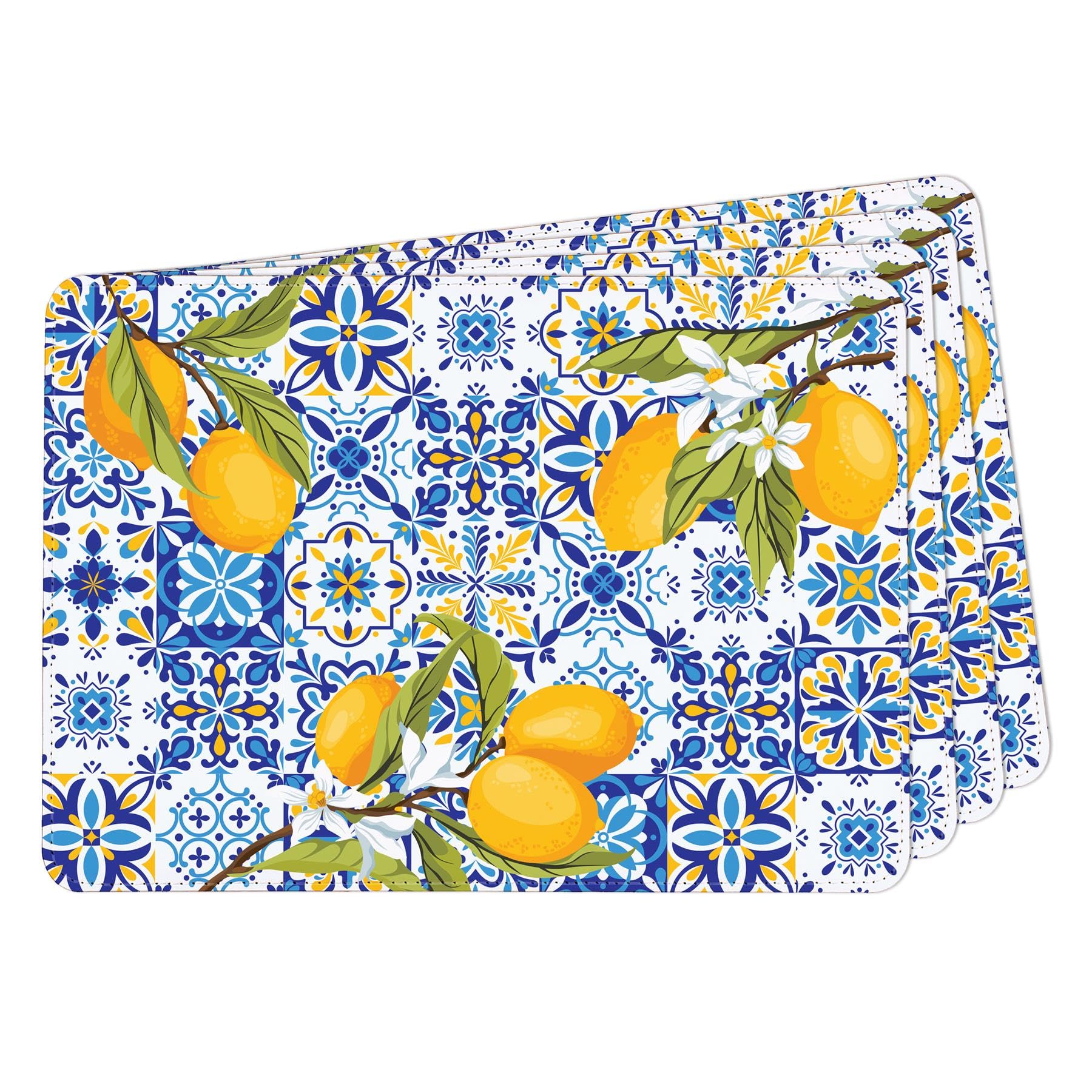 Amalfi Faux Leather Placemats - Italian Style Wipeable Table Mats, Set of 4