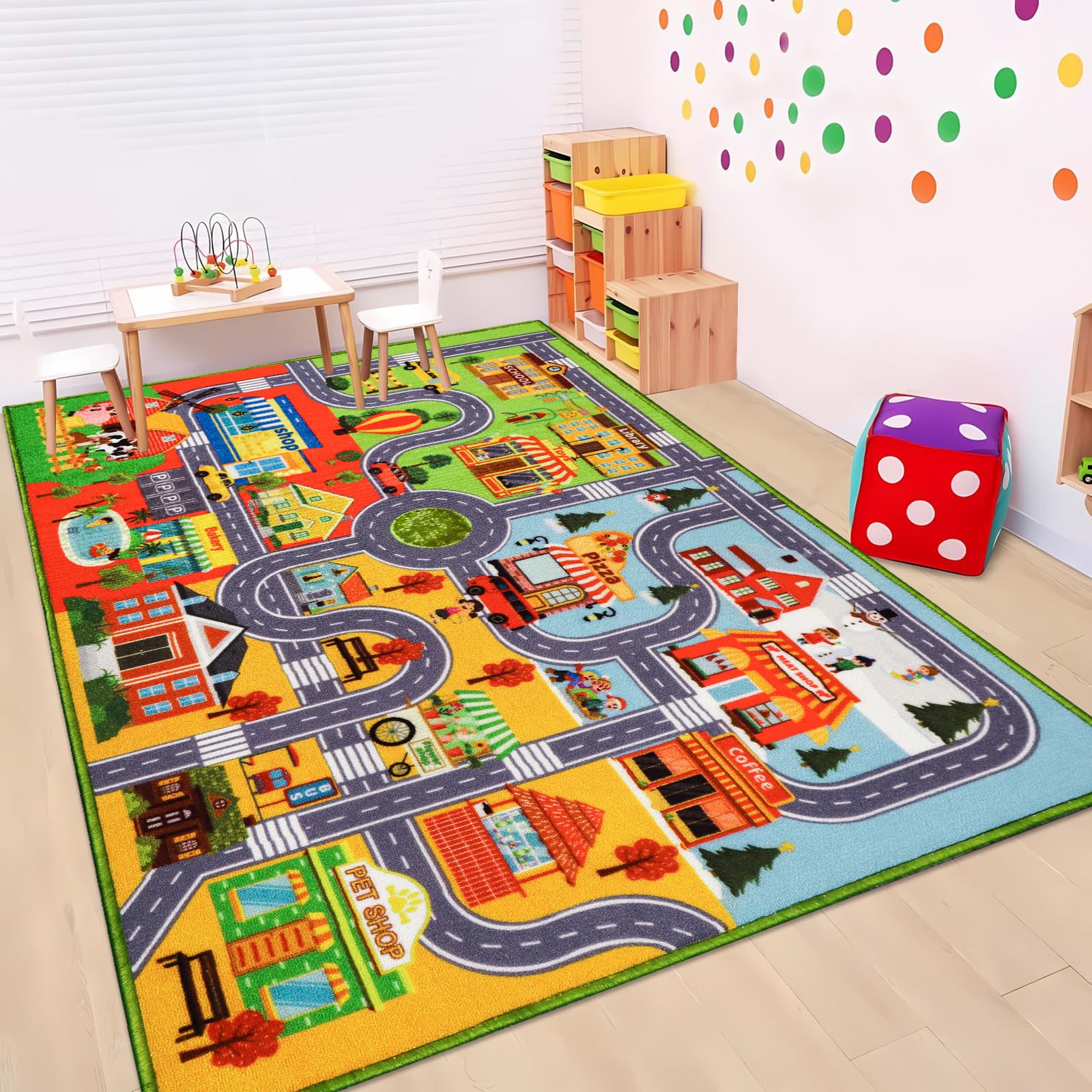 Tapis de jeu pour enfants, tapis de jeu pour voiture, tapis de jeu extra antidérapant, tapis de route de la circulation pour enfants, tapis de voiture éducatif pour salle de jeux, garçons