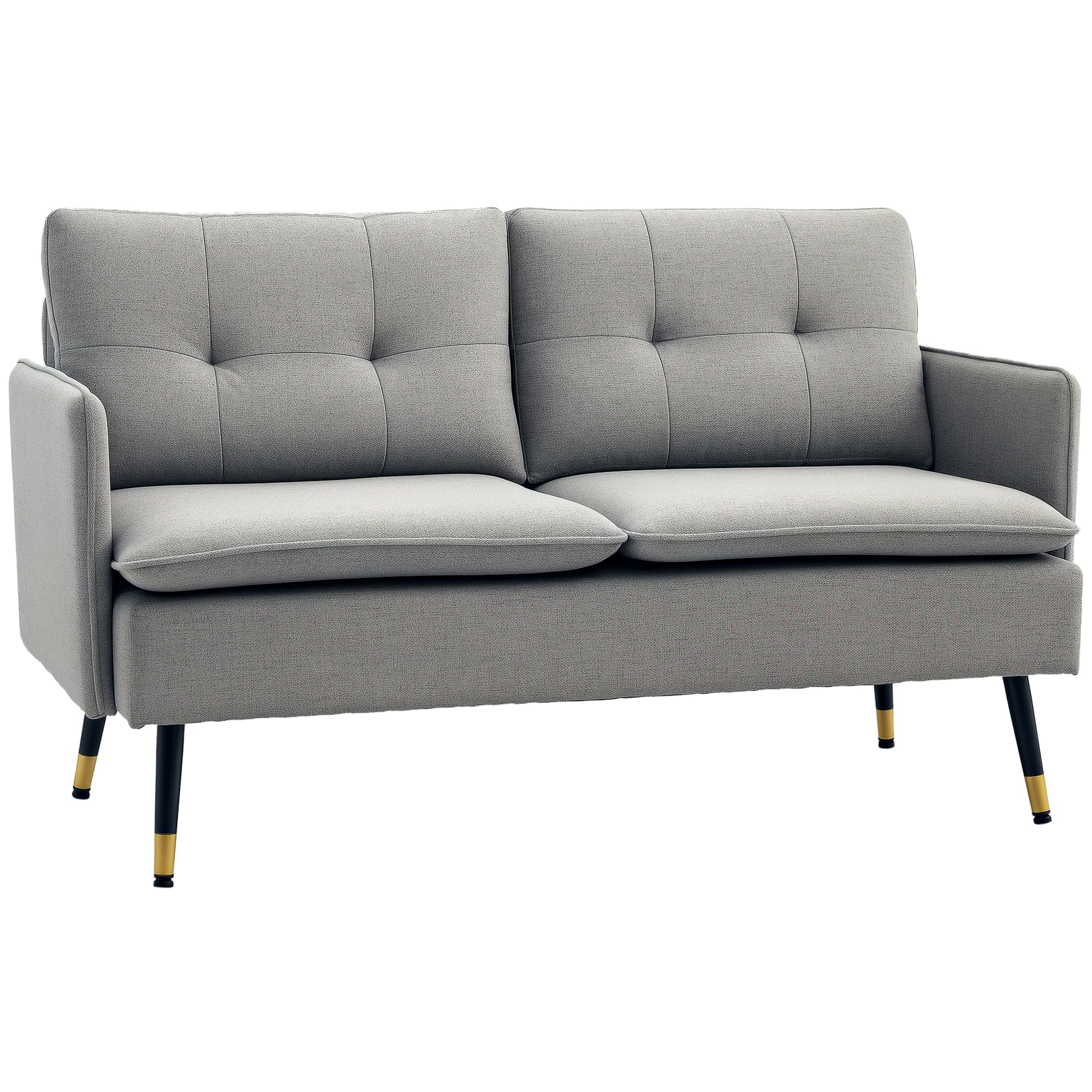 HOMCOM Divano 2 Posti in Tessuto Effetto Lino con Braccioli e Cuscini Imbottiti, Divanetto 2 Posti Moderno con Gambe in Acciaio, per Ufficio, Soggiorno, Salotto e Camera da Letto, 139x68x80 cm, Grigio