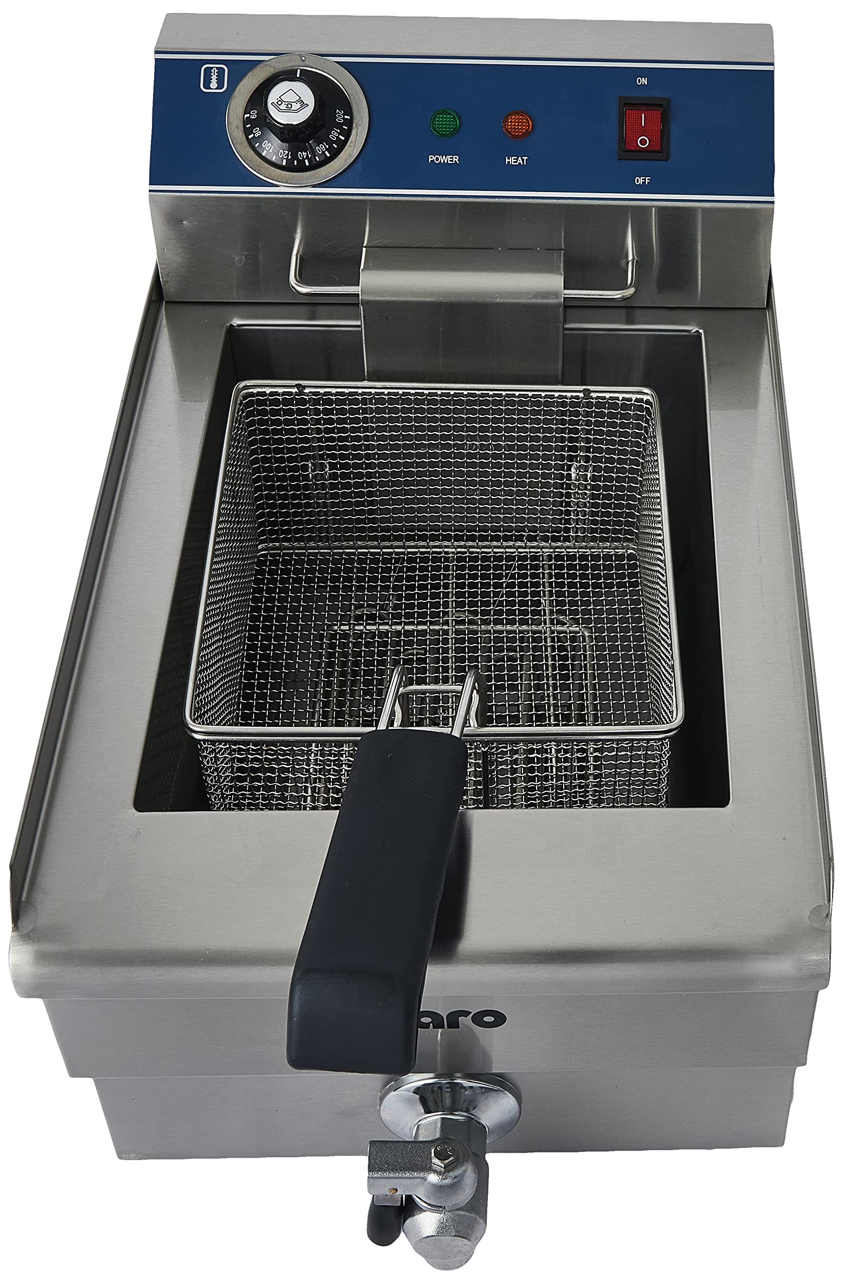 SARO FT 13 - Friggitrice da 13 l, con rubinetto di scarico, vasca arrotondata con zona fredda, regolazione della temperatura da 0 a 180 °C, elemento riscaldante estraibile, da 3,3 kW