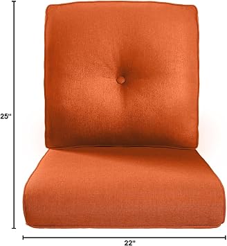 Pop 22x25/22x24 Outdoor Replacement Cushions - 1 Set High Back Deep Seat Patio Furniture Cushion for Rattan Dining Swivel Rocking Chairs Rattan Loveseat Couch Sectional Sofa - Orange/Button