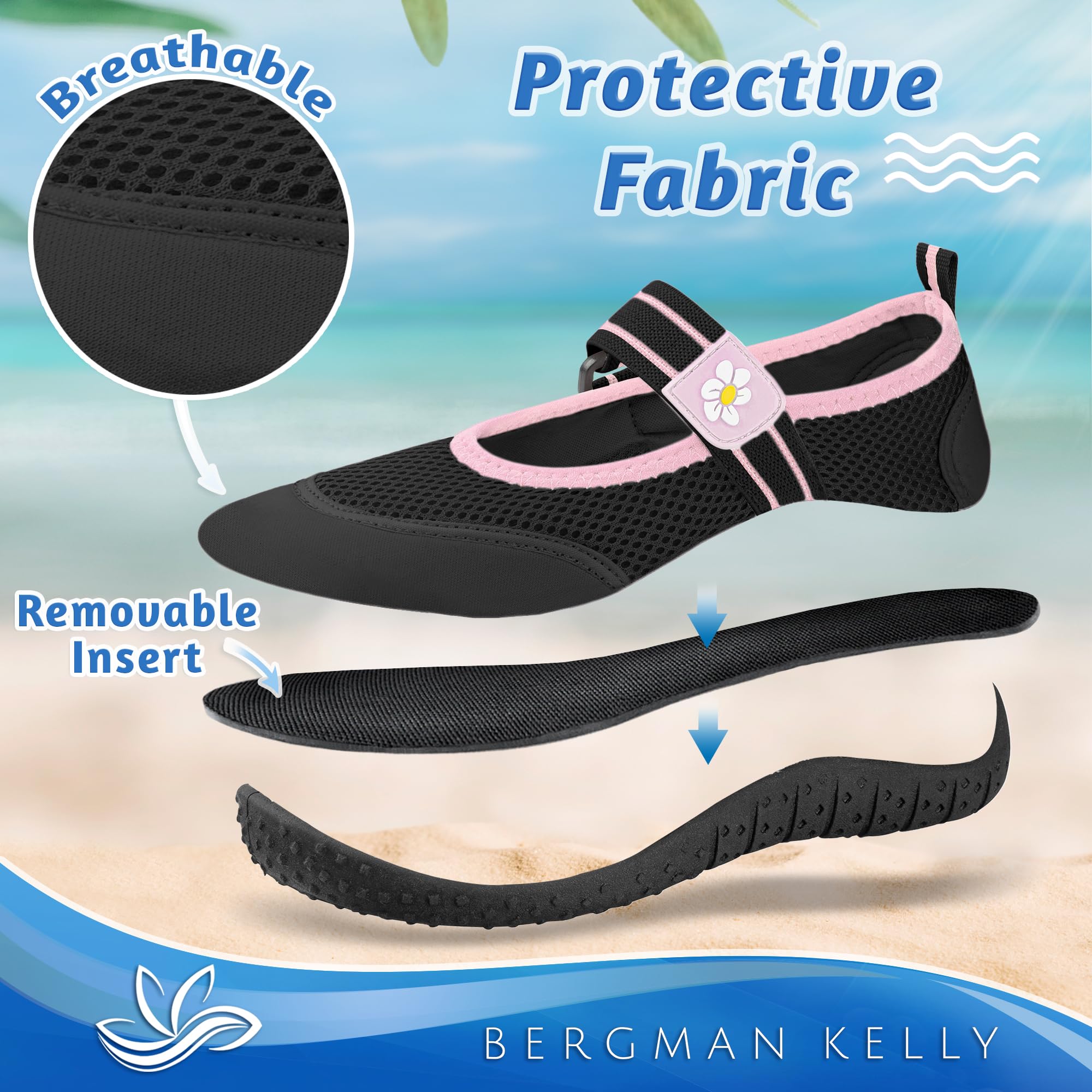 BERGMAN KELLY Zapatos de Agua para niños pequeños, Varios tamaños - Calcetines de Agua para niñas - Adorables Zapatos de Playa para niñas - Colección MJ