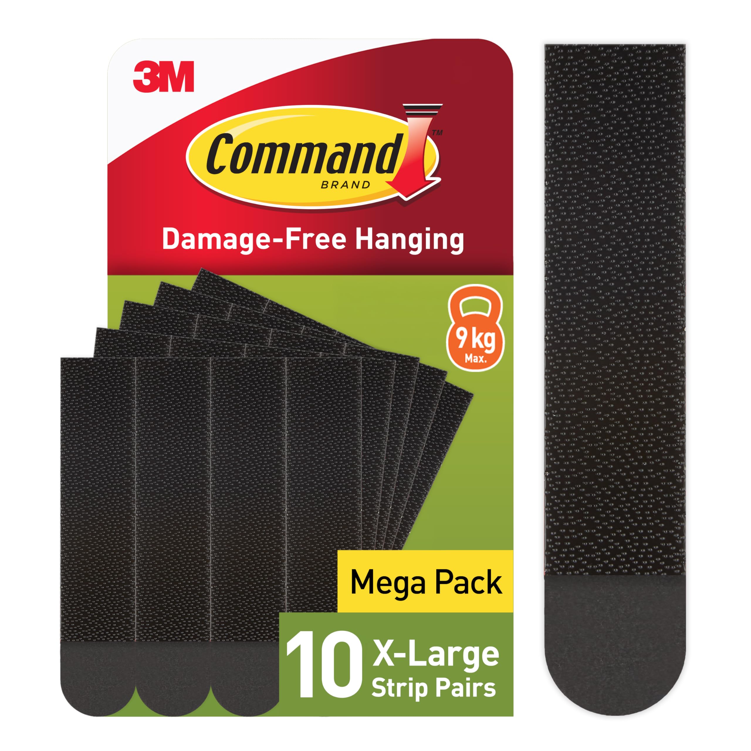 Command Picture X-Large Hanging Strips for Heavy Weight Black color, 10 pairs/SIOC pack | Holds 22.5 kg whole pack | Organize | Decoration | No Tools | Holds Strongly | Damage-Free Hanging