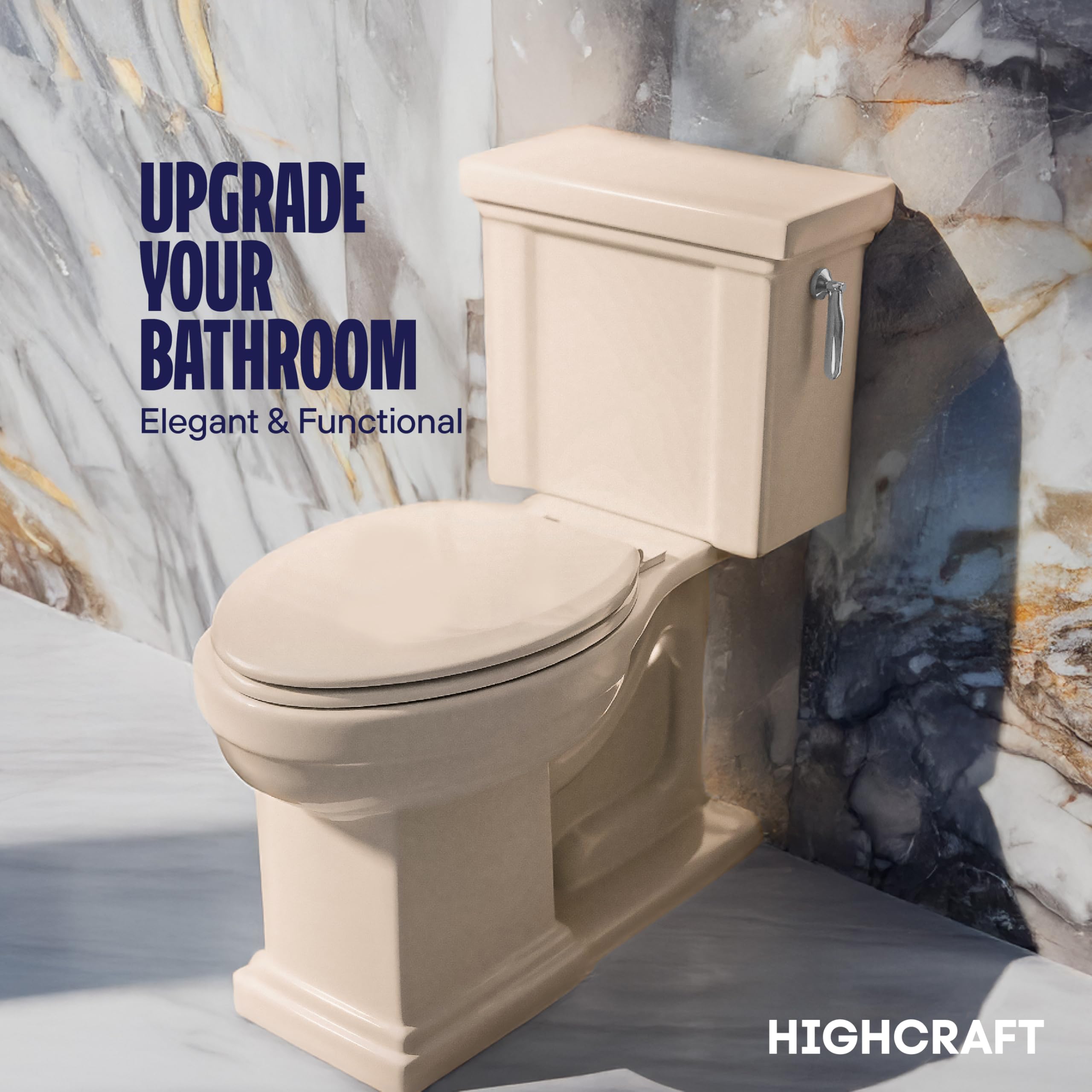 Highcraft B2TSWE Asiento de inodoro alargado de madera moldeada fácil de quitar, bisagra ajustable, hueso