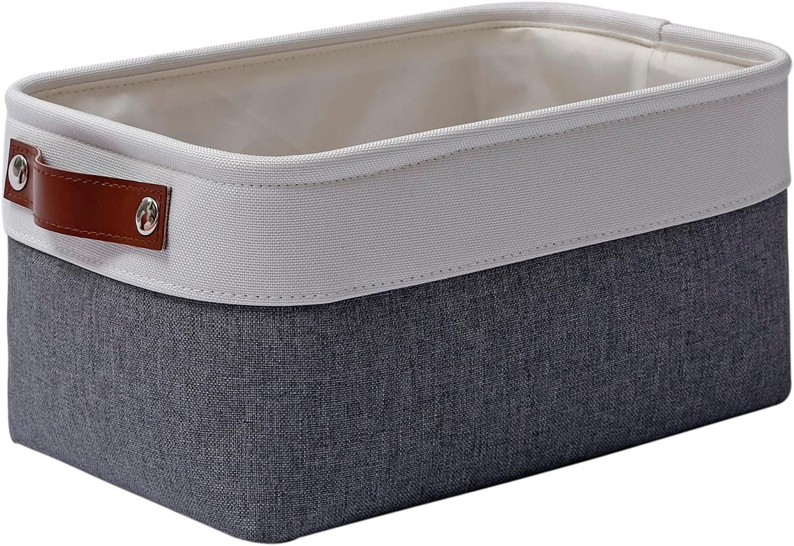 FENQDOOU Storage Baskets[1 Pack], Foldable Fabric Storage Bins with Handles for Cupboards, Wardrobe, Shelves, Bathroom, Clothes, Toys, Towel (11.8 x 7.8 x 5.9 inches, White/ Grey)