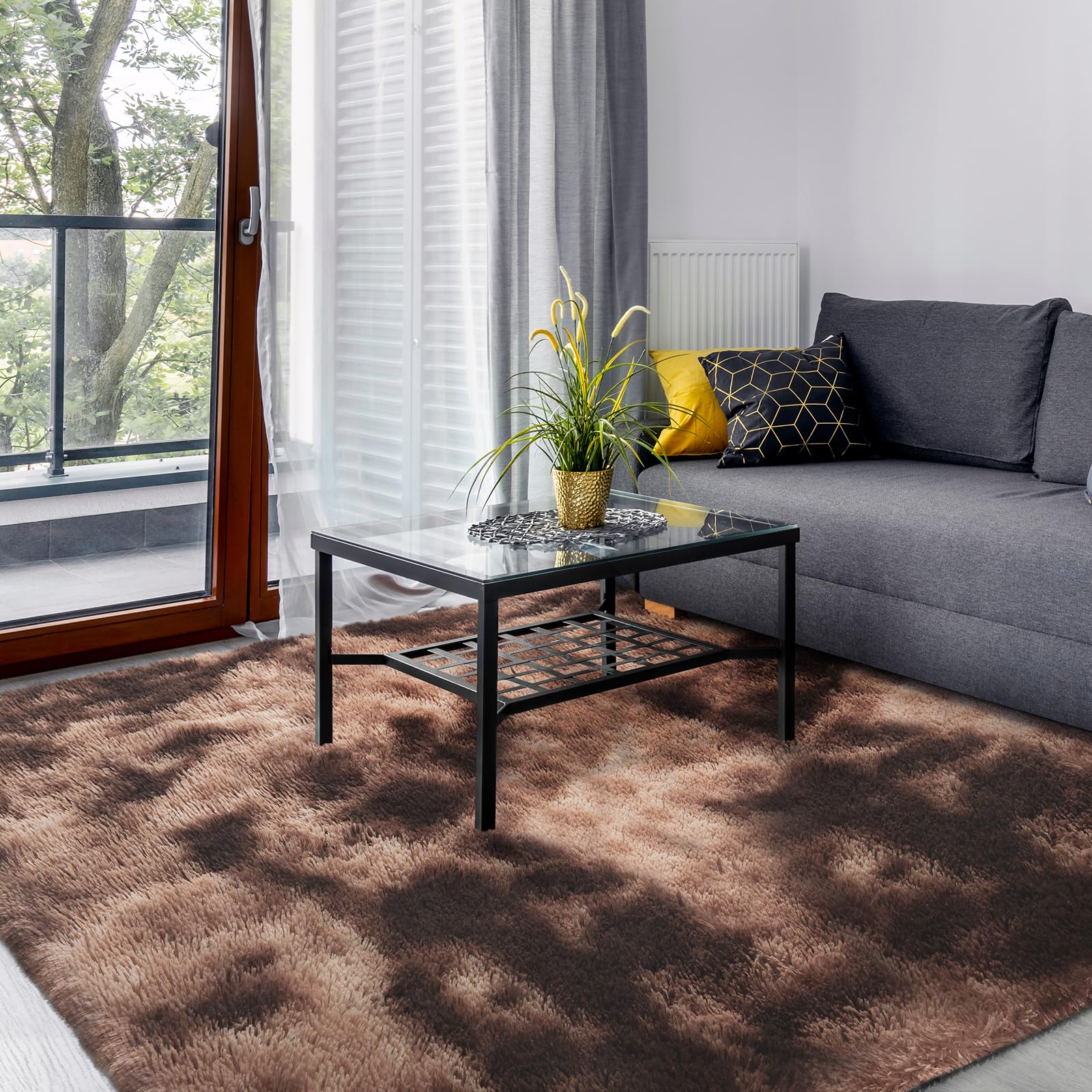 SOANNY Rugs Living Room, Large Soft Fluffy Tie-Dye Area Rug, Non-Slip, Machine Washable Floor Carpet for Bedroom, Dorm, Bedside, Lounge, Office, Nursery, Playroom, 200x230 cm, Brown โ image 1