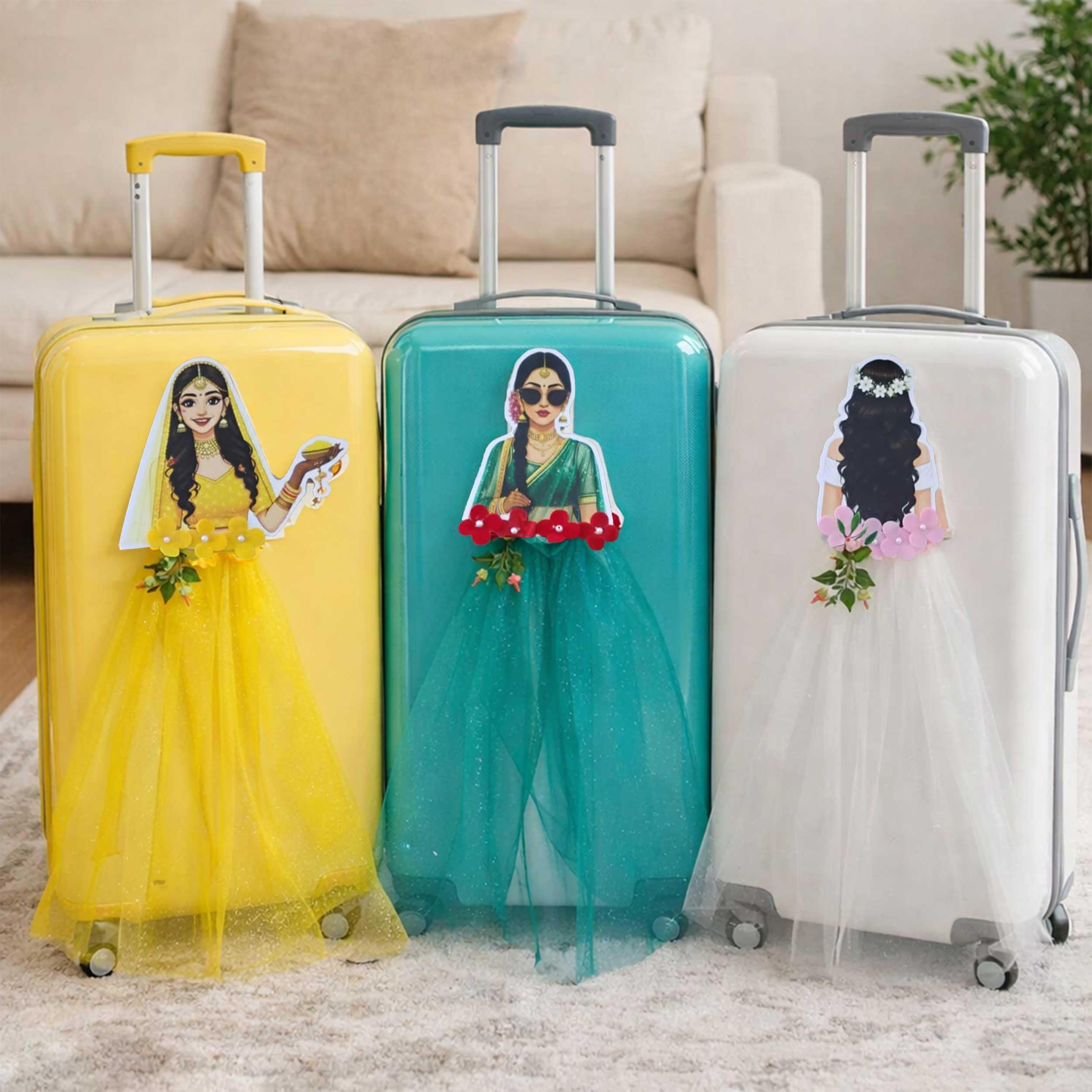 Indian Wedding Style Bride Gown Stickers Pack of 3 for Wedding & Festival Décor | Home Decor | Wall & Living room Décor | Suitcase Decoration | Net Fabric Bride for Gift & Hamper Décoration |H - 50 CM-image-34