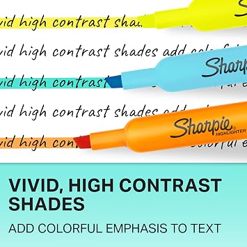 Sharpie Tank Highlighters, Assorted Colors, Chisel Tip, Back to School Essentials, Teacher & Office Supplies, Smear-Resistant, 12-Pack