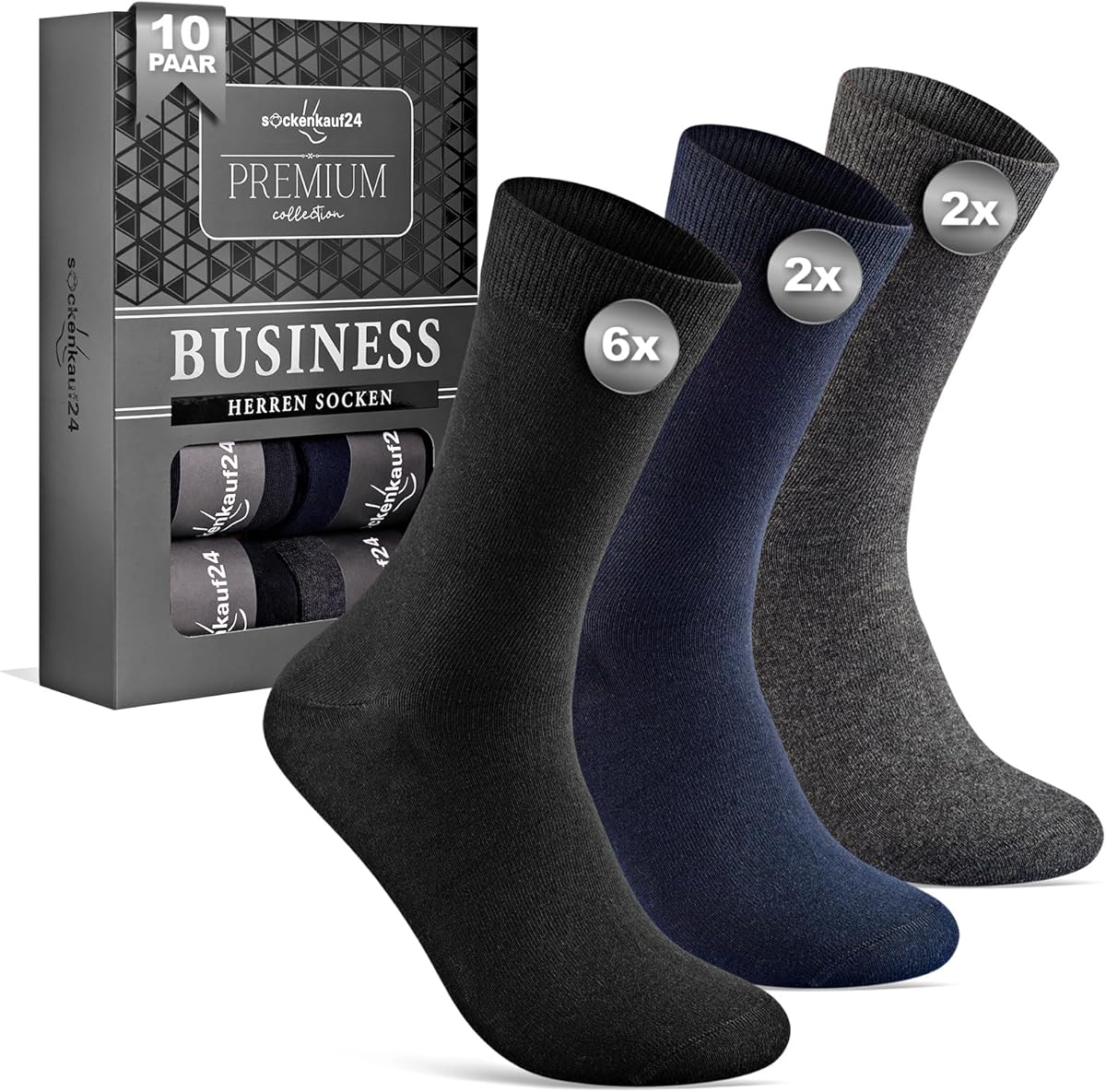 10 Paar Socken Herren Business Herrensocken aus atmungsaktiver Baumwolle ohne drückende Naht, Anzugsocken (6x schwarz, 2x grau, 2x navyblau)