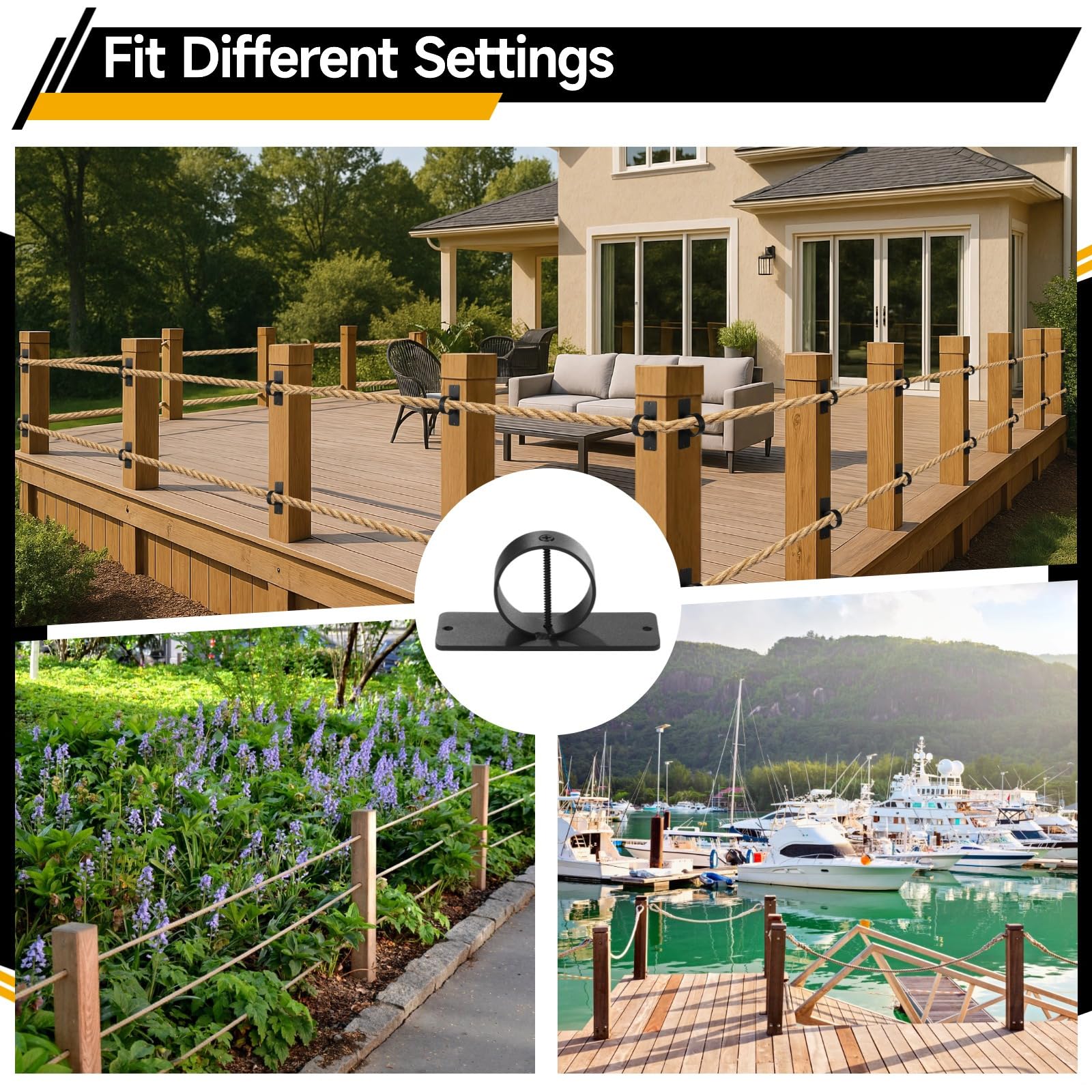 5 supporti per 2 corde, in acciaio inossidabile 304 rivestito di nero, con chiusura a scatto, con design a vite incrociata, perfetti per recinzioni esterne, ringhiere di ponte, progetti di bacino