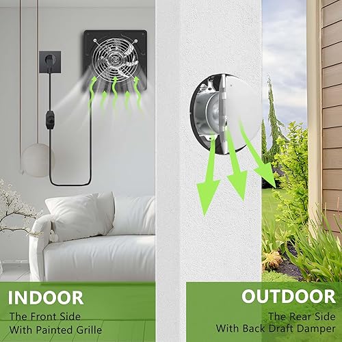 Miniatura 6 de Ventilador de escape de cocina de 8 pulgadas, ventilador de escape de cocina de 530 CFM con controlador de velocidad, ventiladores de ventilación