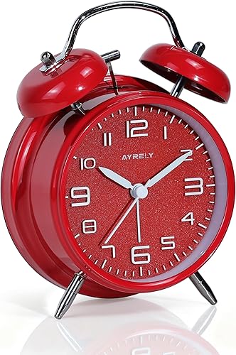Miniatura 14 de Reloj despertador súper ruidoso para adultos que duermen pesadamente, doble campana, retro, de 4 pulgadas, silencioso, sin tictac, de cuarzo con luz