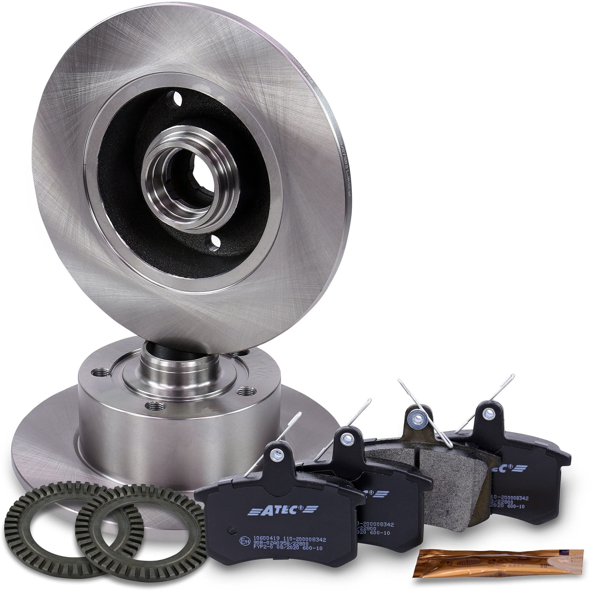 BESTPRICE Juego de frenos eje trasero incl. discos de freno Ø 245 mm completos + pastillas de freno traseras + anillo ABS, compatible con AUDI A4 B5 (8D2), A4 B5 Avant (8D5)