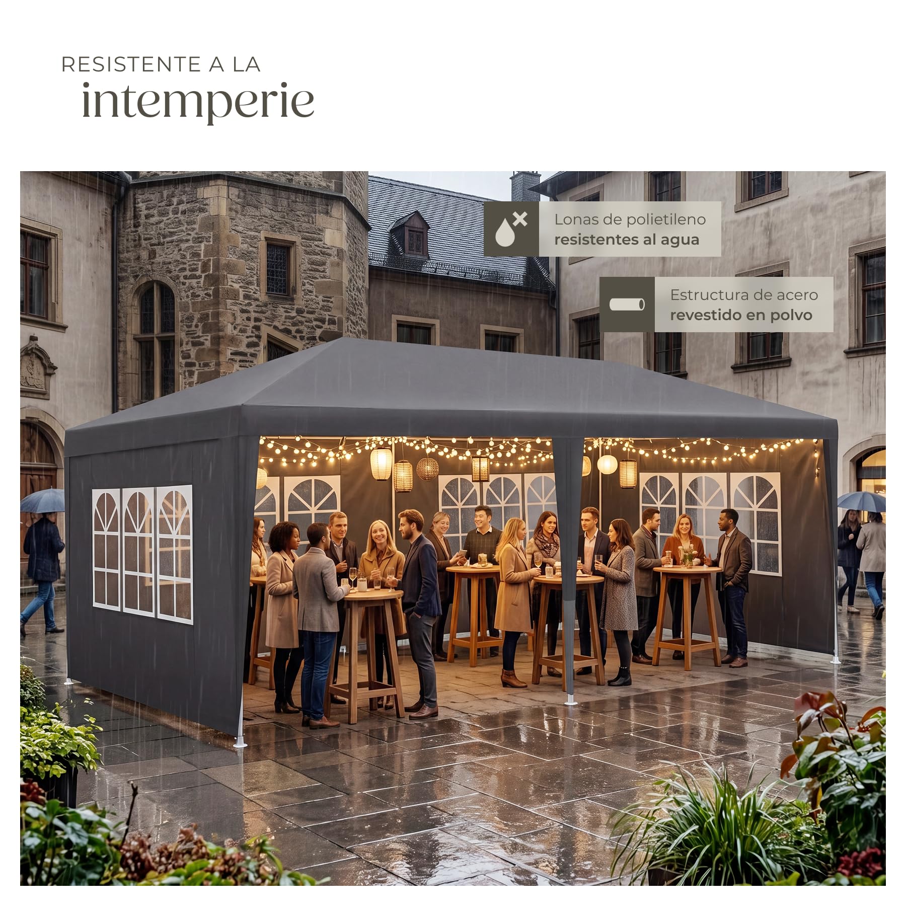 tectake® Carpa Desmontable 3x6 m, con 5 Paneles Laterales Desmontables, Protección a la Intemperie, Cenadores para Jardin, Playa, Cuerdas Tensoras y Piquetas, Carpas para Exteriores - Gris