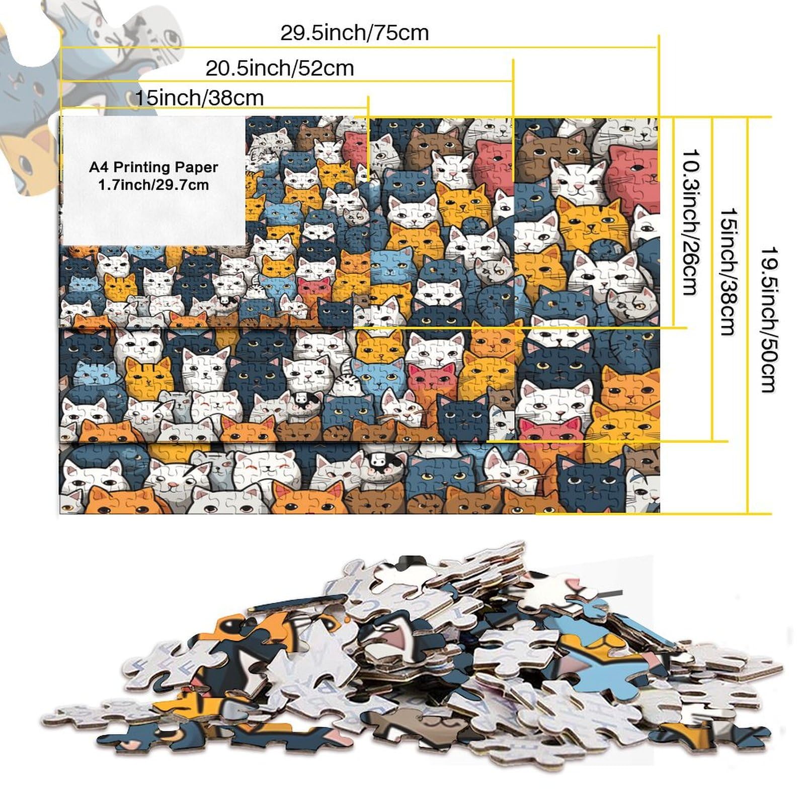 CARTOON CAT 1000 sztuk puzzle dla dorosłych drewniane puzzle 1000 sztuk puzzle gra rodzinna wymagająca układanka dekoracja ścienna 1000 sztuk (75 x 50 cm)