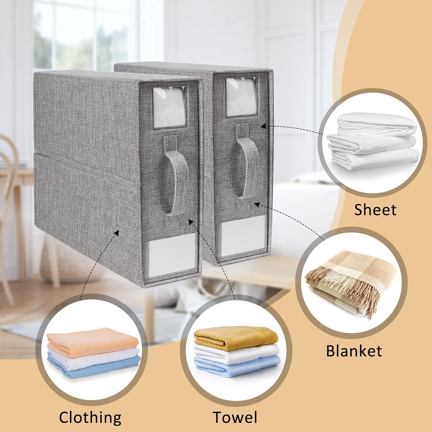 Frlanse Confezione da 5 organizer per lenzuola e contenitori pieghevoli per biancheria da letto, set di biancheria da letto, copripiumini e federe, grigio