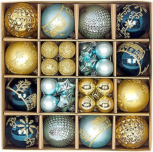 44 bolas de Navidad para decorar el árbol de Navidad, adornos colgantes de Navidad brillantes, adornos colgantes de Navidad negro y dorado (azul