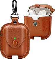Vista 9 de Funda de cuero para Airpods con llavero, funda protectora de cuero vintage portátil a prueba de golpes para Apple AirPods 1 y AirPods 2 funda