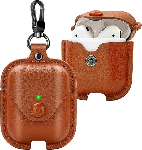 Miniatura 9 de Funda de cuero para Airpods con llavero, funda protectora de cuero vintage portátil a prueba de golpes para Apple AirPods 1 y AirPods 2 funda